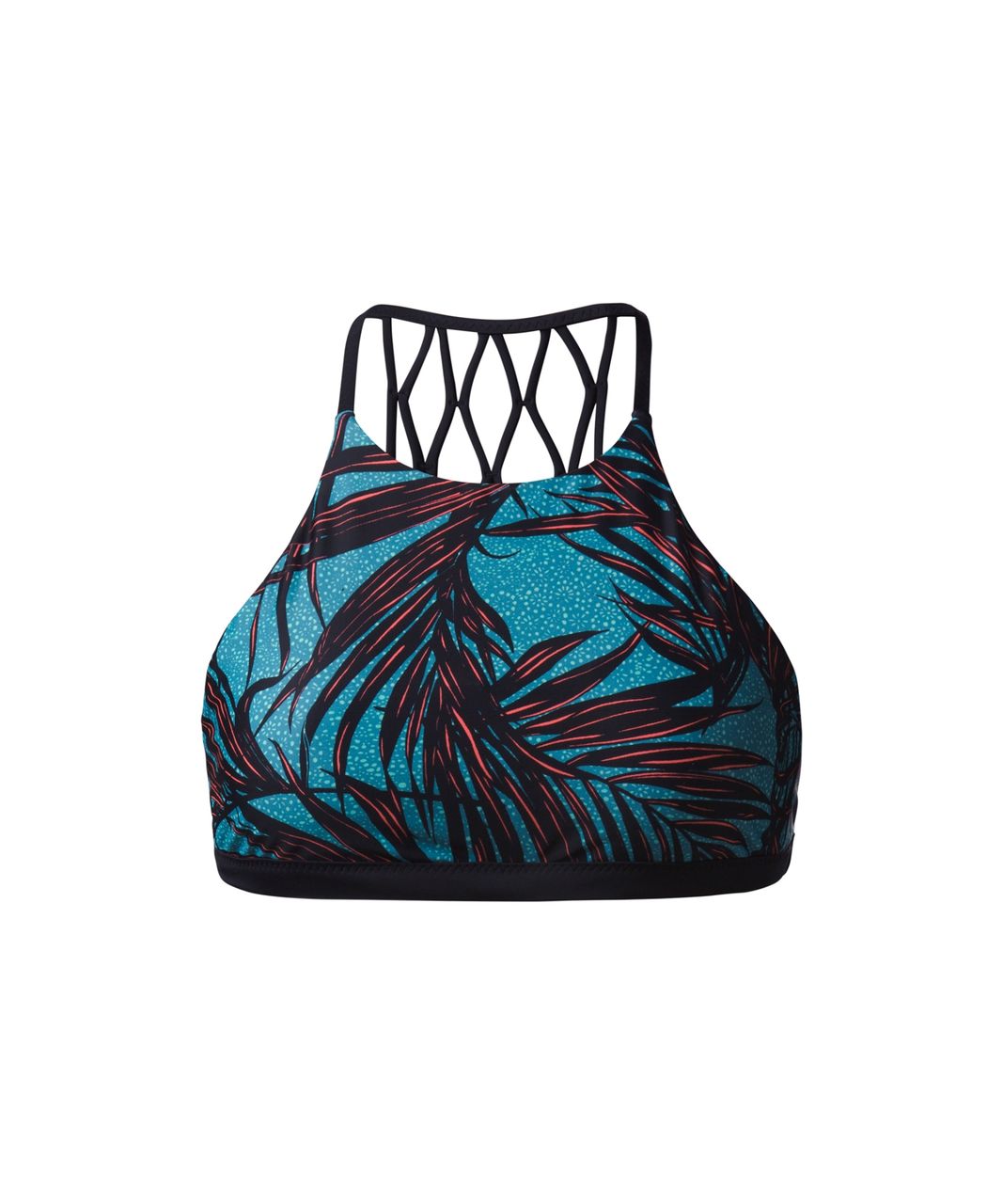 Lululemon Tidal Flow Net Top - Palm Lace Tofino Teal Grapefruit / Black