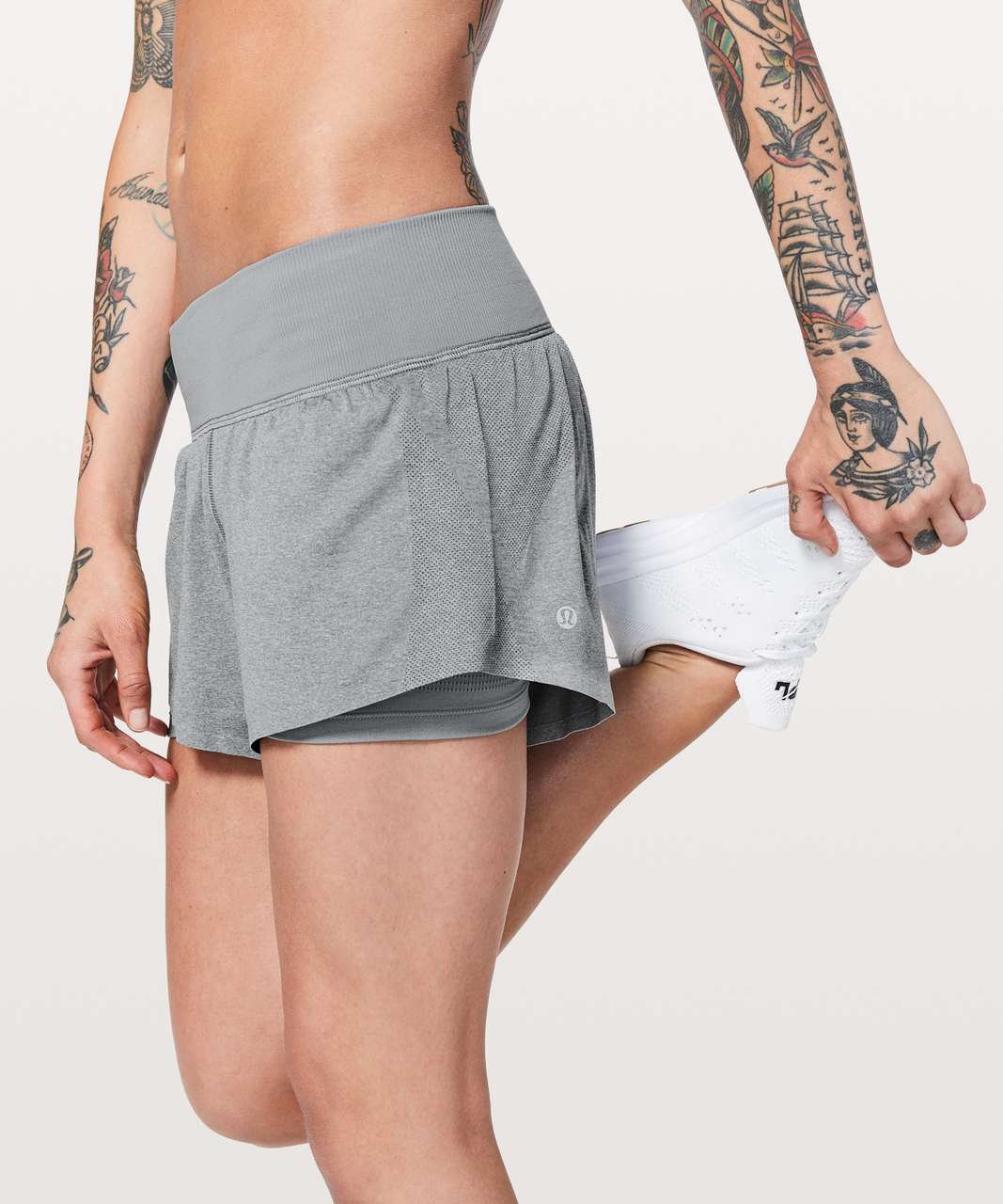 Lululemon Seamless Moves Short *2.5" - Magnet Grey / White / Magnet Grey