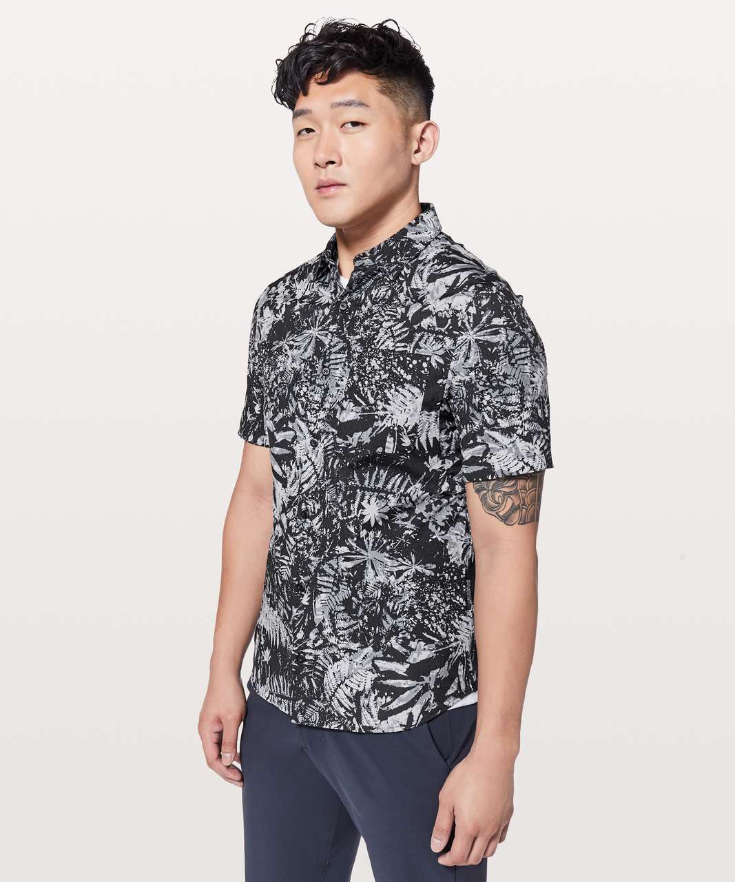 Lululemon All Town Short Sleeve Buttondown - Canopy Ice Grey Black