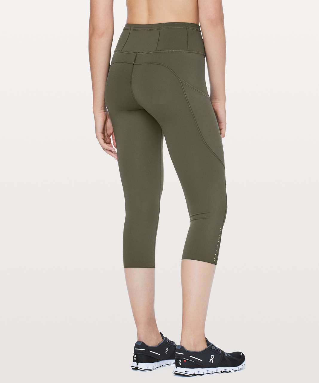 Lululemon Size 6 Fast Free Crop 19” Olive Green DKOV Reflective Run Tight  NWT