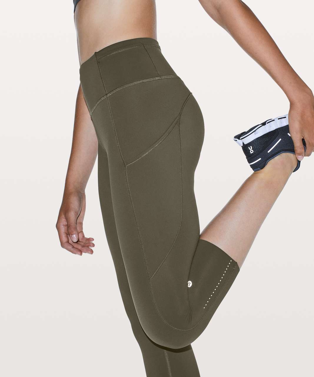 Dark olive green lululemon leggings with side