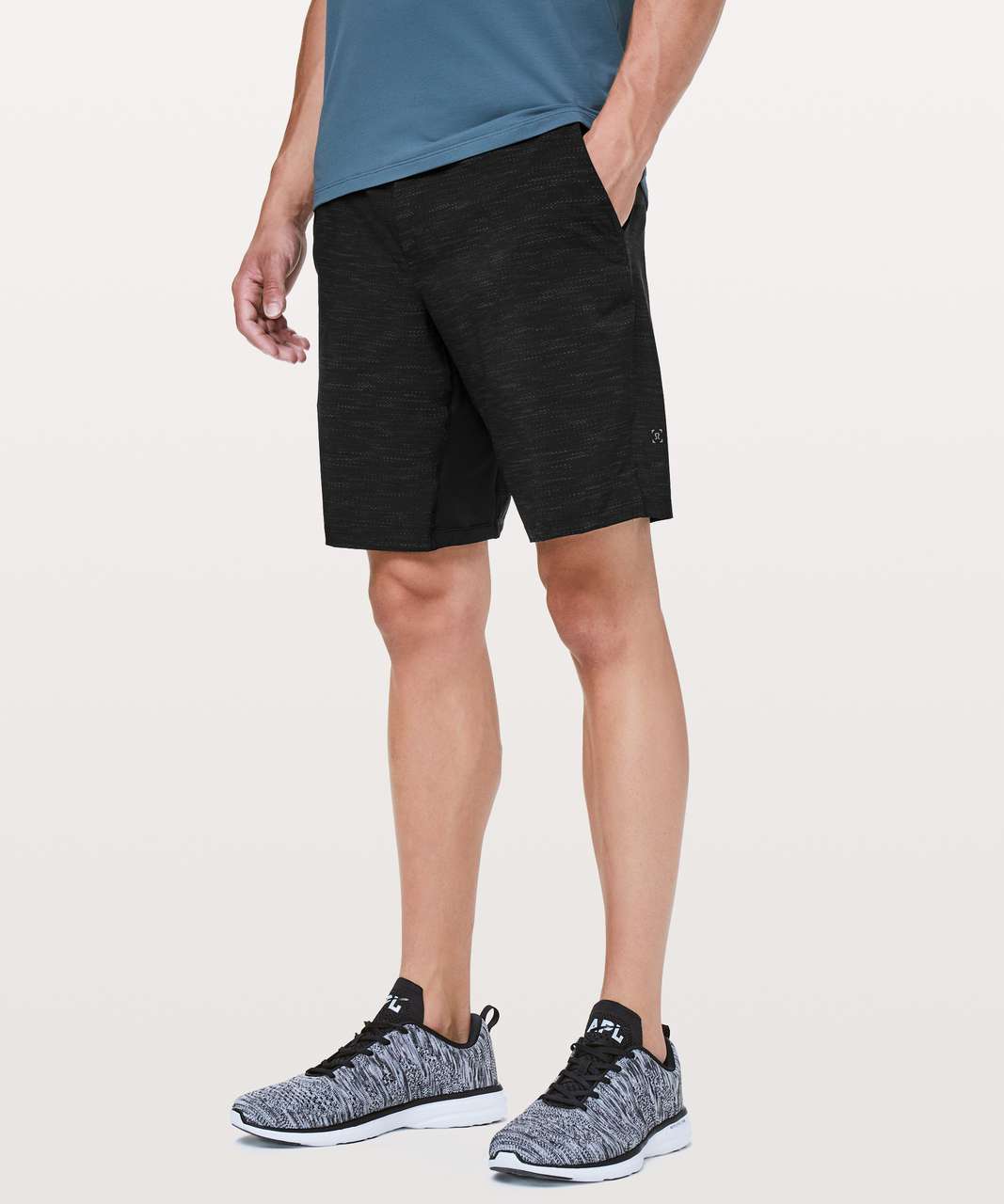 Lululemon Pace Breaker Short Linerless 9 - Heathered Texture Printed Greyt  Deep Coal (First Release) - lulu fanatics