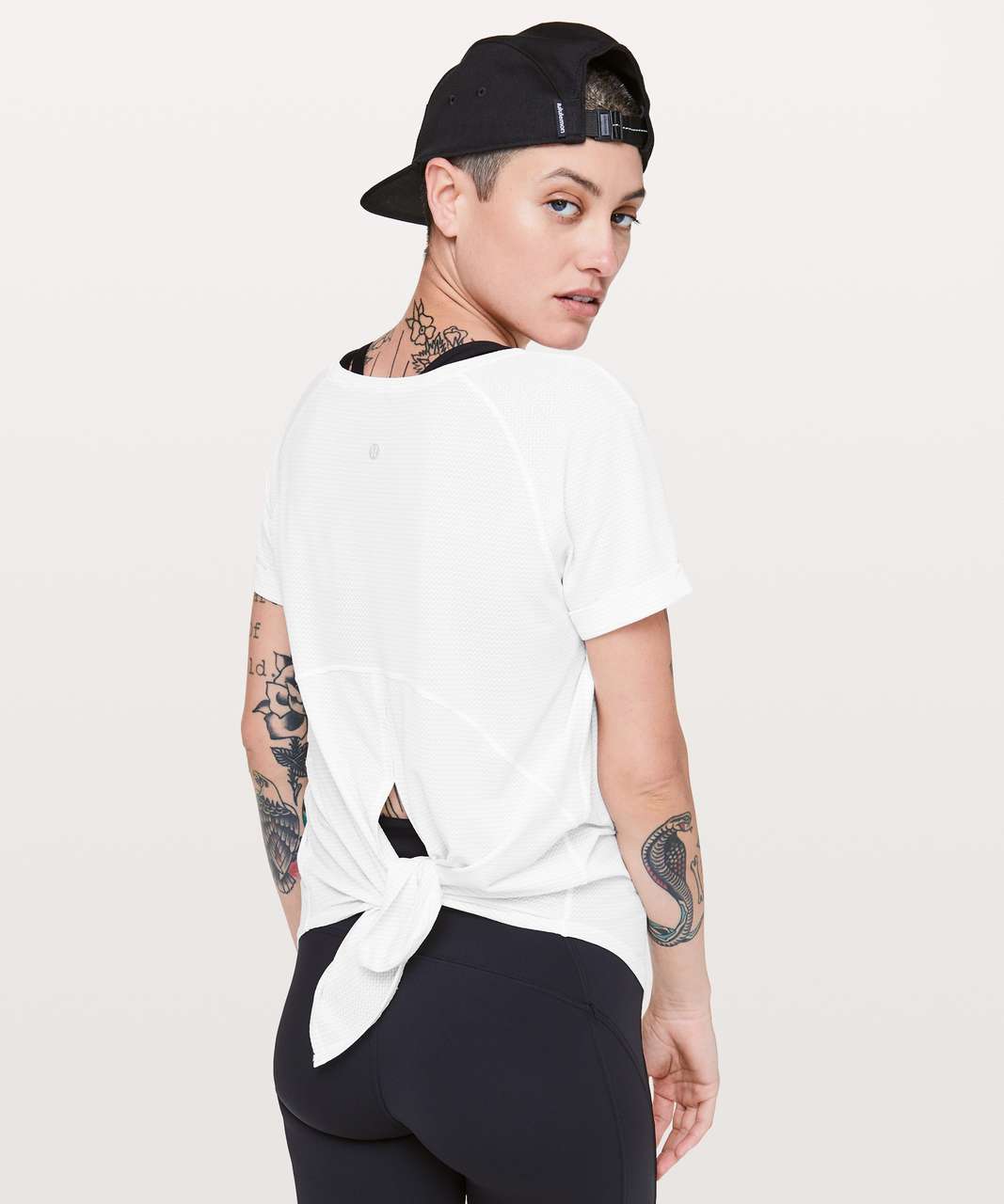 Lululemon Open Up Tie Back Tee - Heathered White / White - lulu fanatics