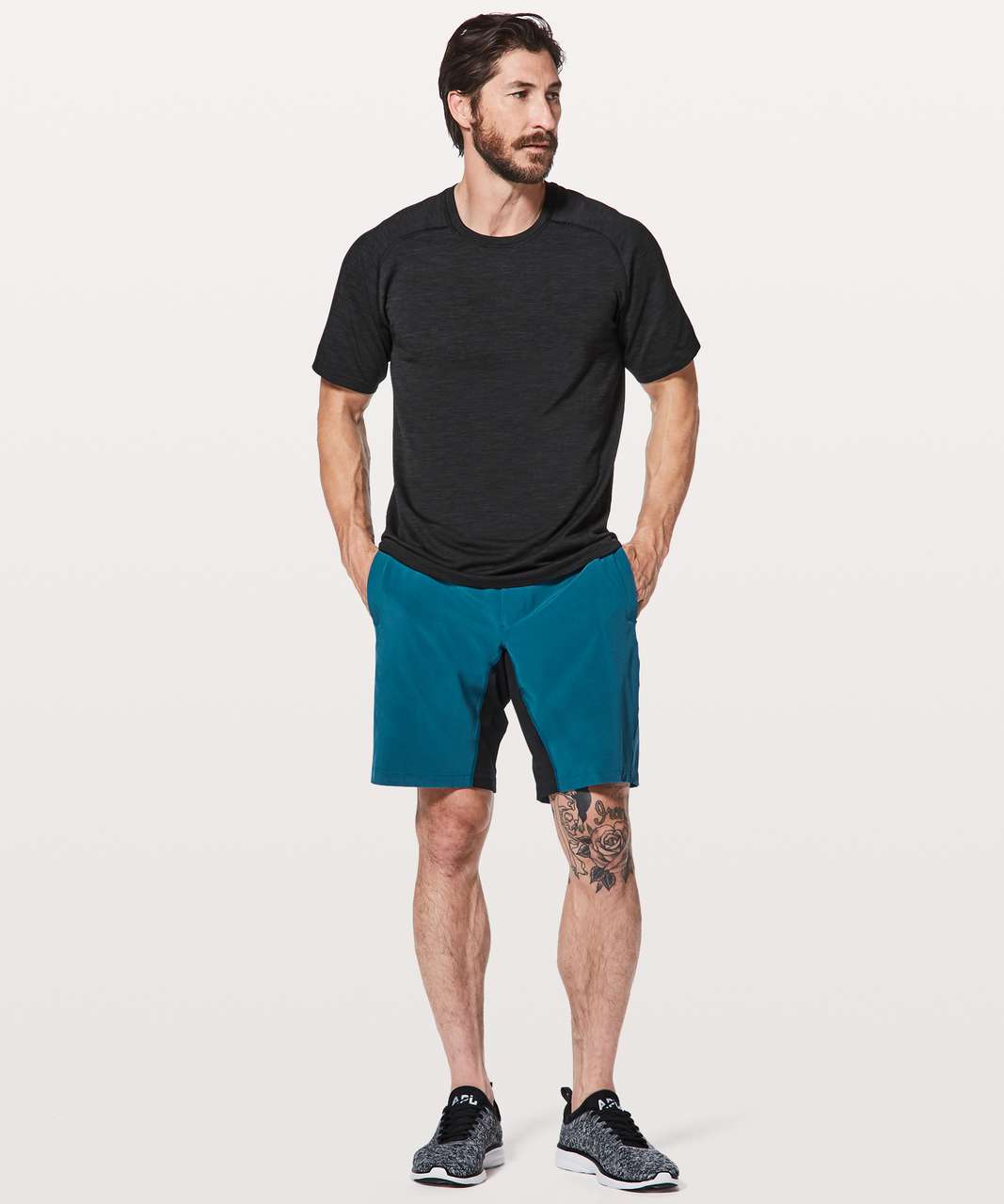 Lululemon Pace Breaker Short Linerless 9 - Heathered Texture Printed Greyt  Deep Coal (First Release) - lulu fanatics