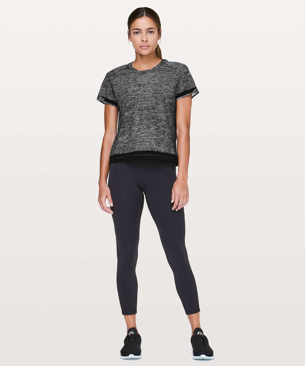 Lululemon Find Focus Short Sleeve - Twillines Ice Grey Black / Black