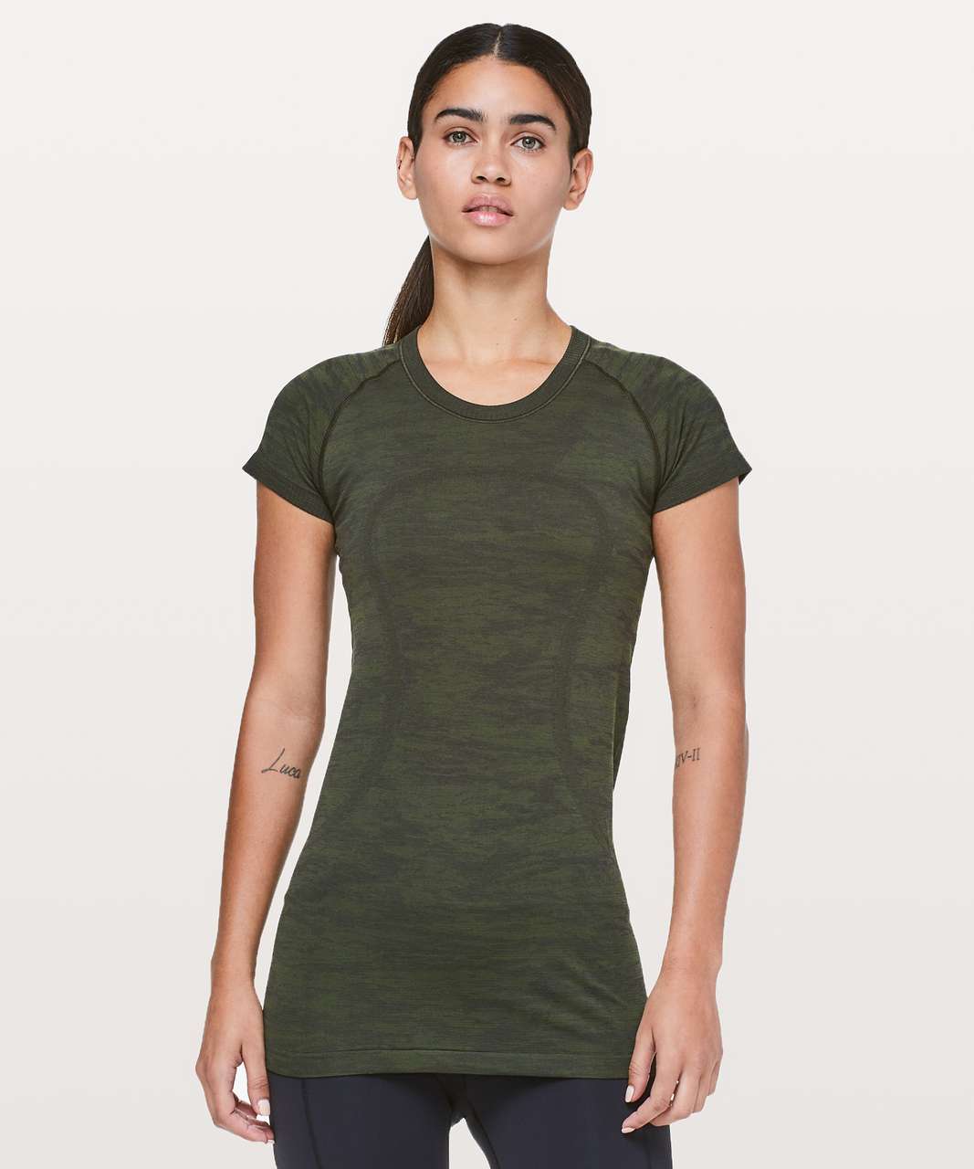 Lululemon Swiftly Tech Short Sleeve Crew - Dark Olive / Brave Olive / Black