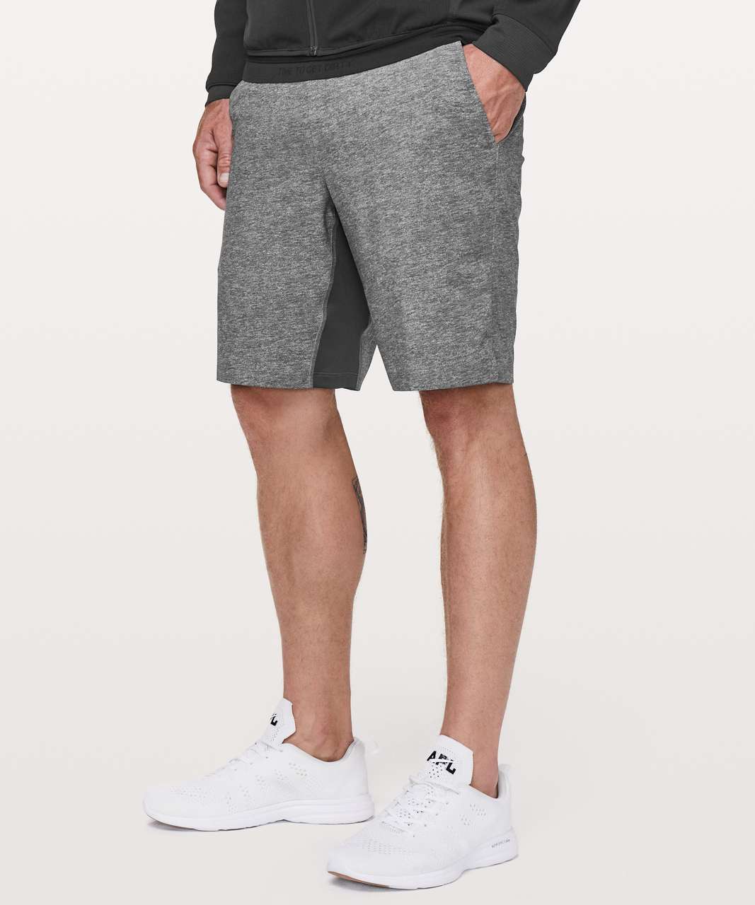 Lululemon Surge Short *Linerless 7 - Heathered Texture Printed Greyt Deep  Coal - lulu fanatics