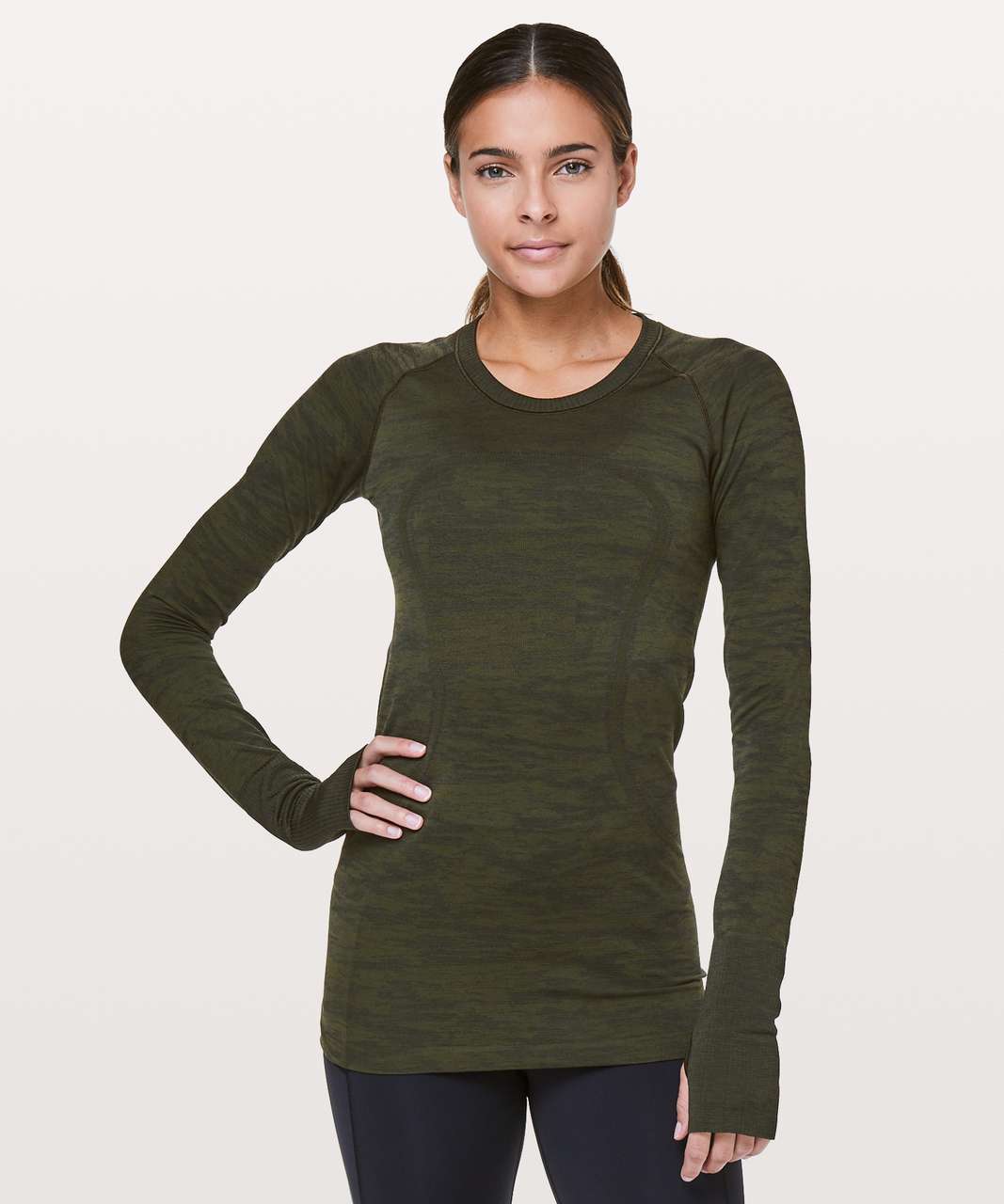 Lululemon Swiftly Tech Long Sleeve Crew - Barracks Green / Black - lulu  fanatics