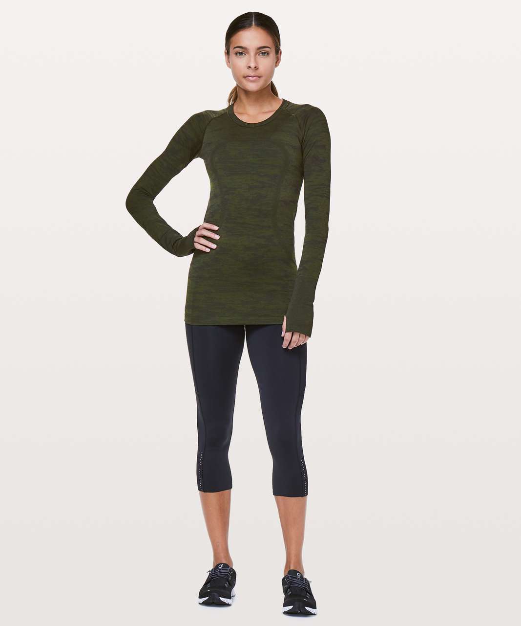 Lululemon Swiftly Tech Long Sleeve Crew - Black / Brave Olive - lulu  fanatics