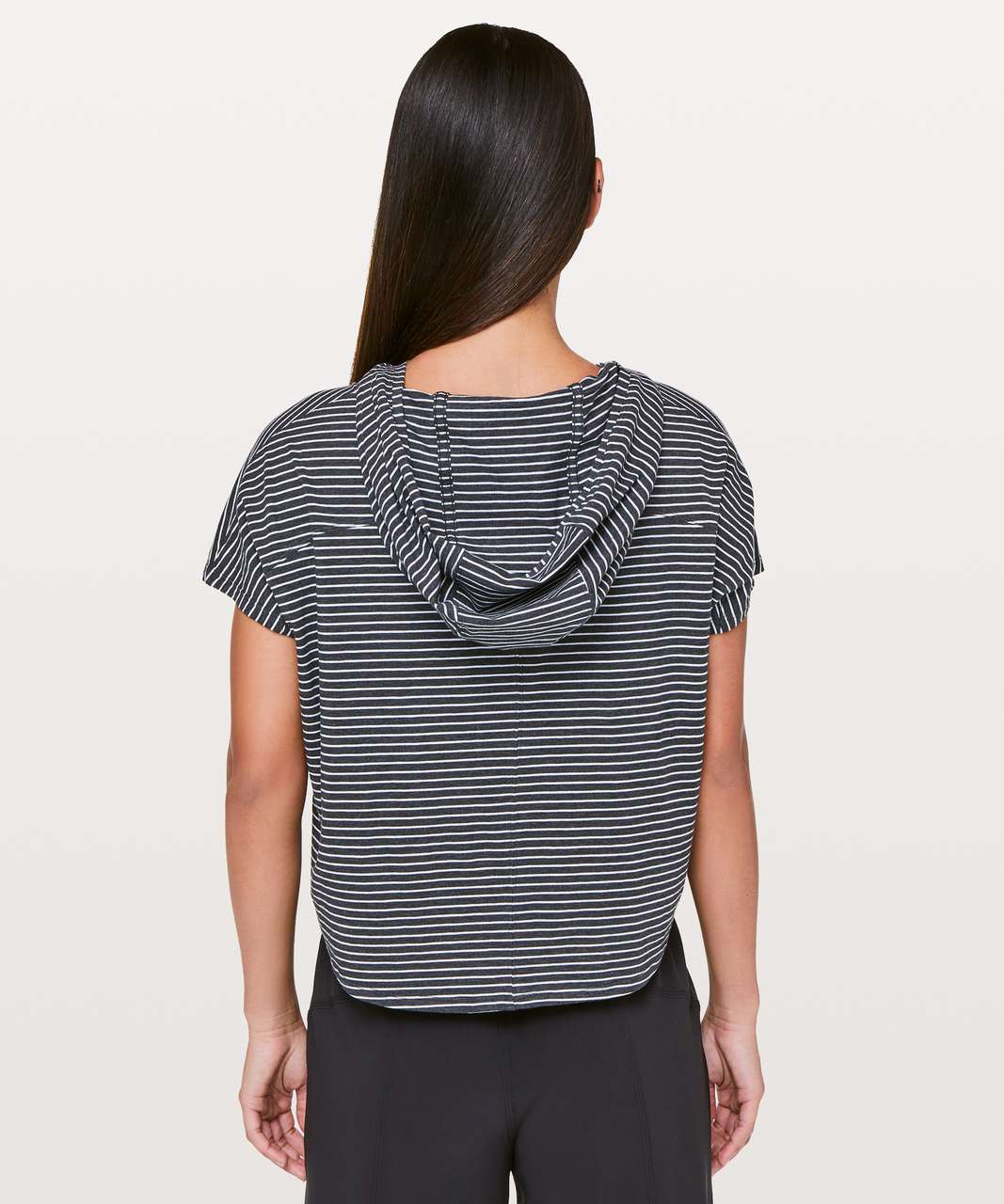 Lululemon Knot Gonna Fly Tee Hood - Modern Stripe Heathered Black White