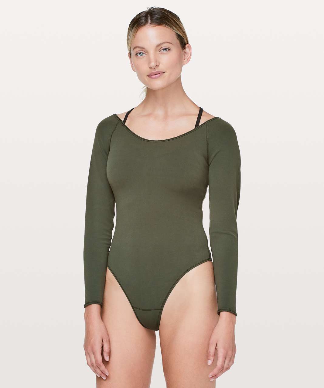Lululemon Nulu Asymmetrical Bodysuit *Light Support, A/B Cups - Green Twill  / Green Fern - lulu fanatics