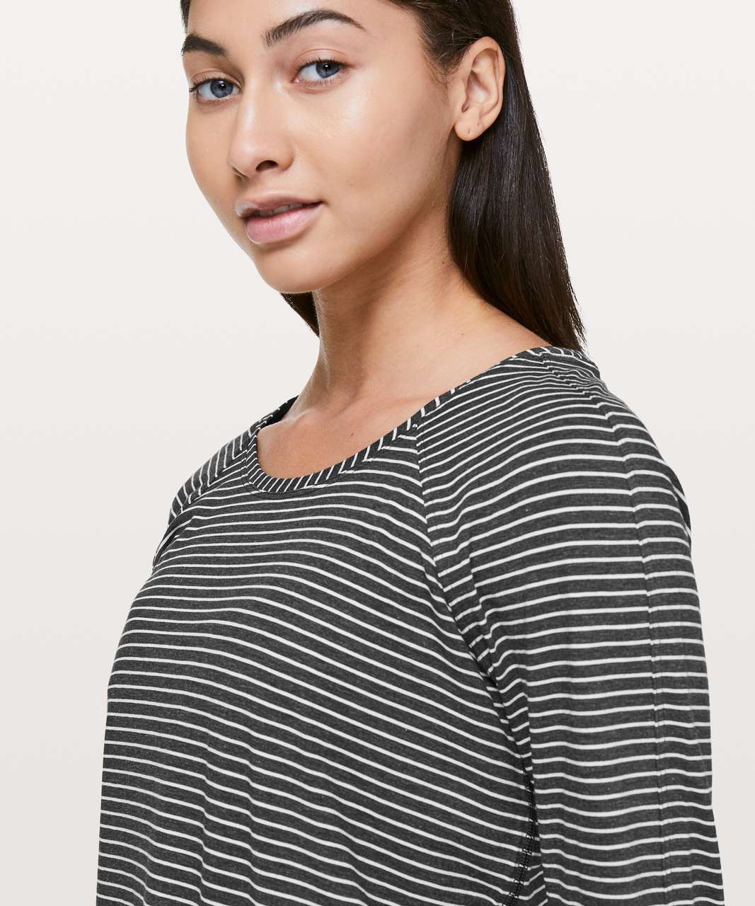 Lululemon Emerald Long Sleeve - Modern Stripe Heathered Black White