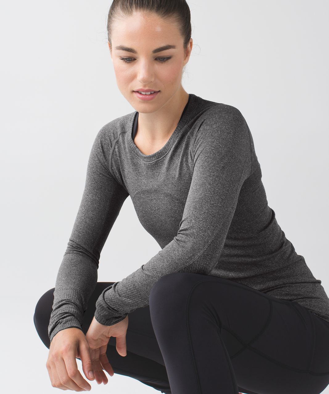 Lululemon Swiftly Tech Long Sleeve Crew - Heathered Black - lulu fanatics