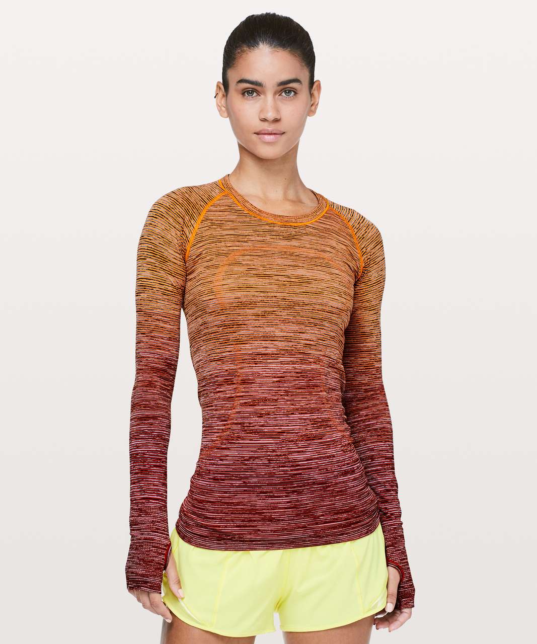 Lululemon Swiftly Tech Long Sleeve Crew *SW - Vivid Amber / White / Hot Heat / Black