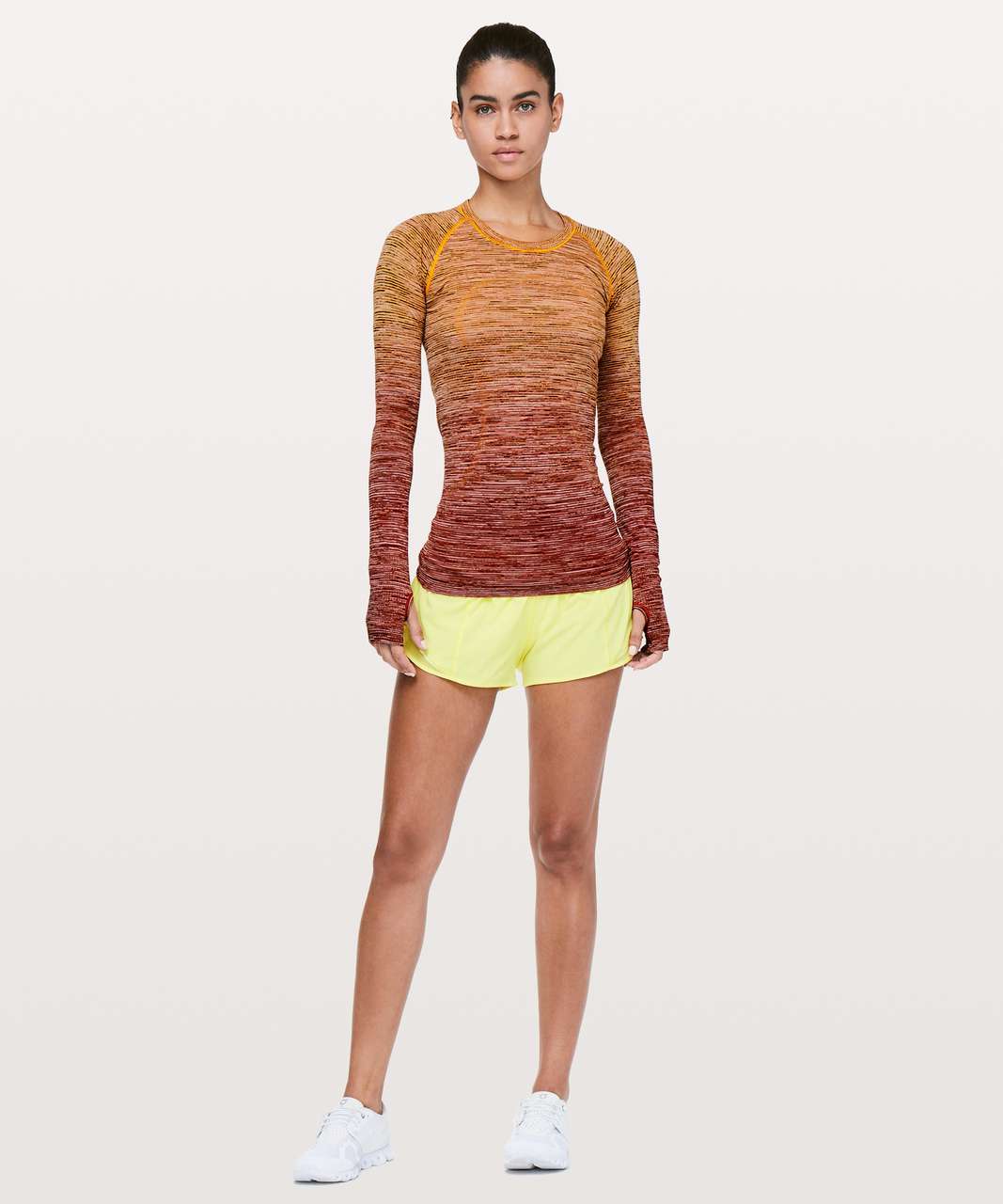 Lululemon Swiftly Tech Long Sleeve Crew *SW - Vivid Amber / White / Hot Heat / Black