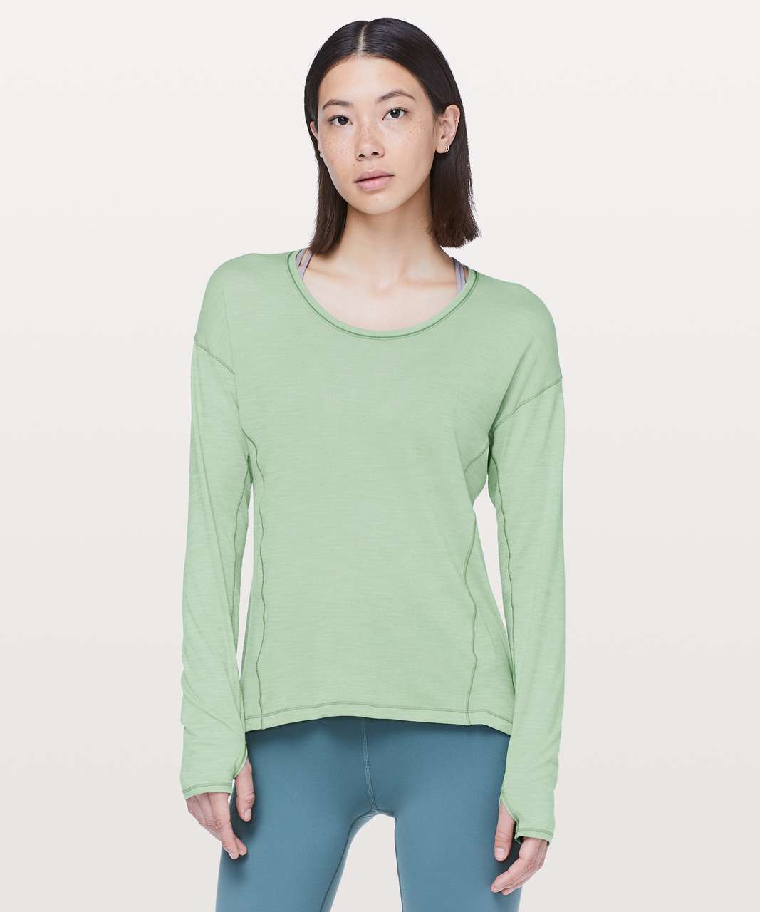 Lululemon Sweat Embrace Long Sleeve - Heathered Opal Green - lulu fanatics