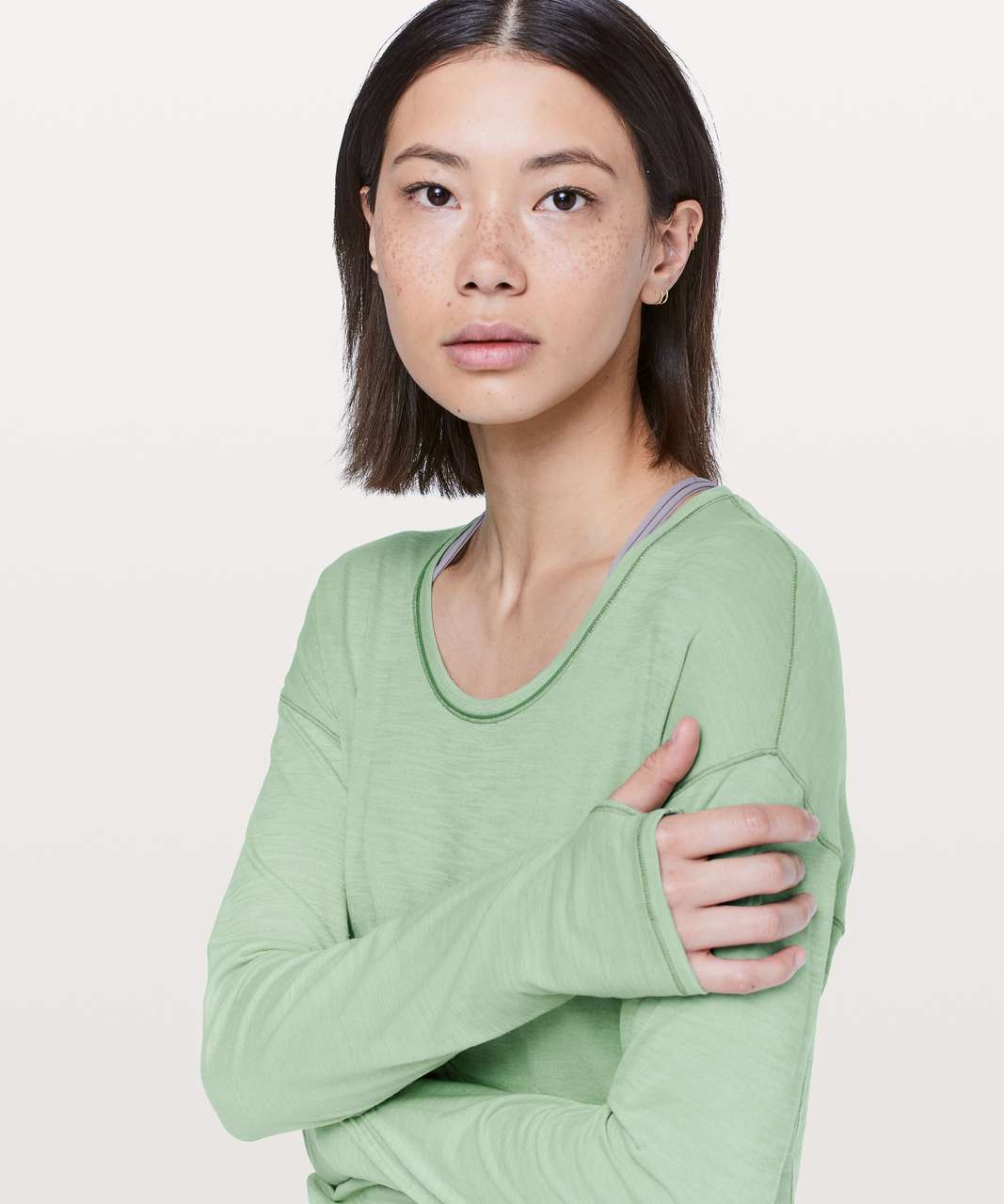 Lululemon Sweat Embrace Long Sleeve Heathered Opal Green lulu