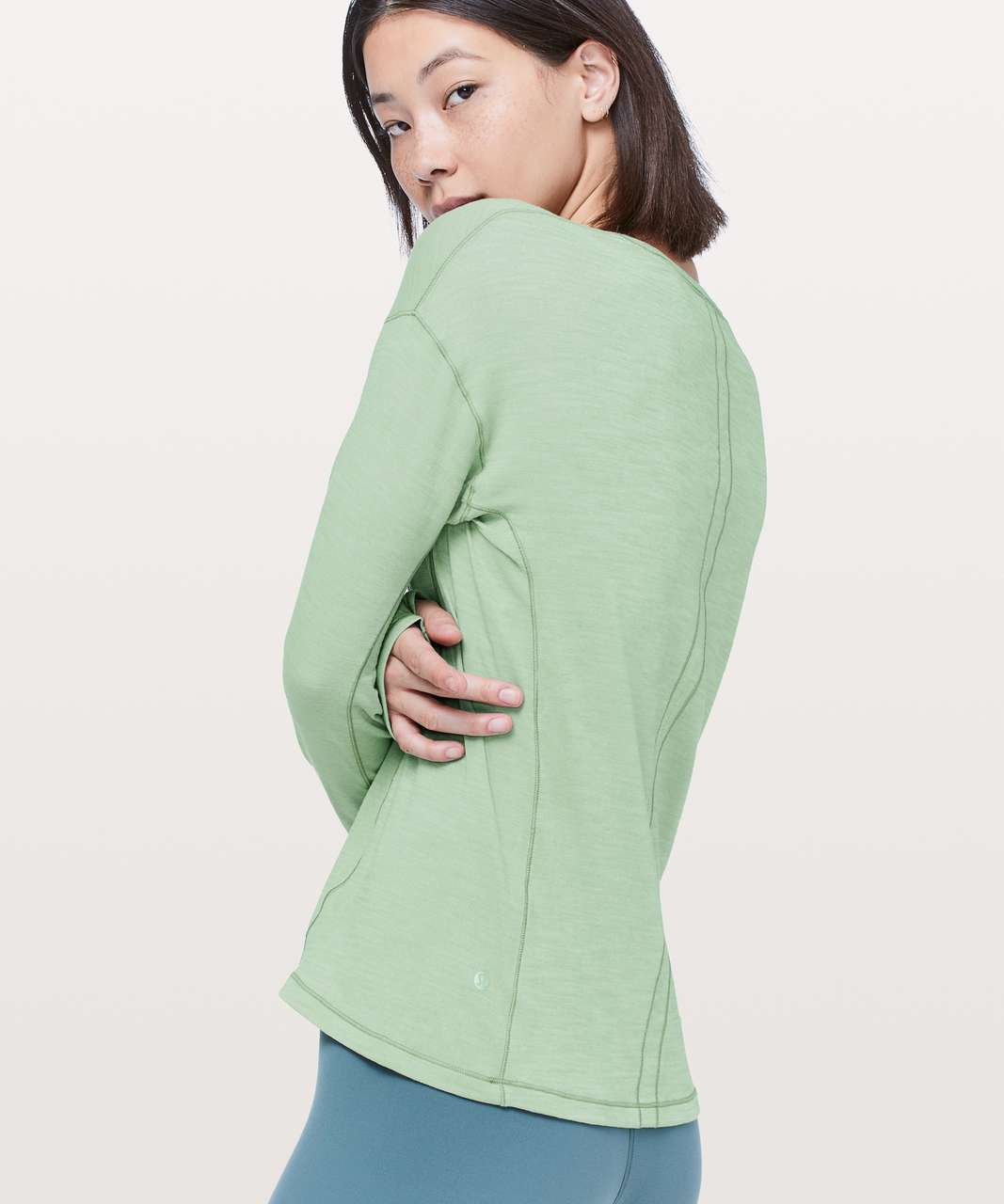 Lululemon Sweat Embrace Long Sleeve Heathered Opal Green lulu