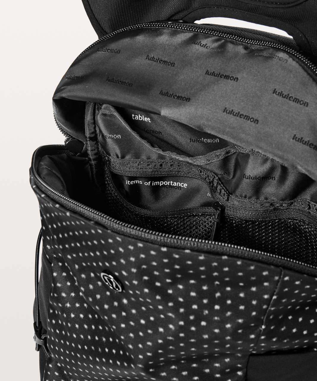 Lululemon Run All Day Backpack II *13L - Ikat Needle Dot Grey Black / Black