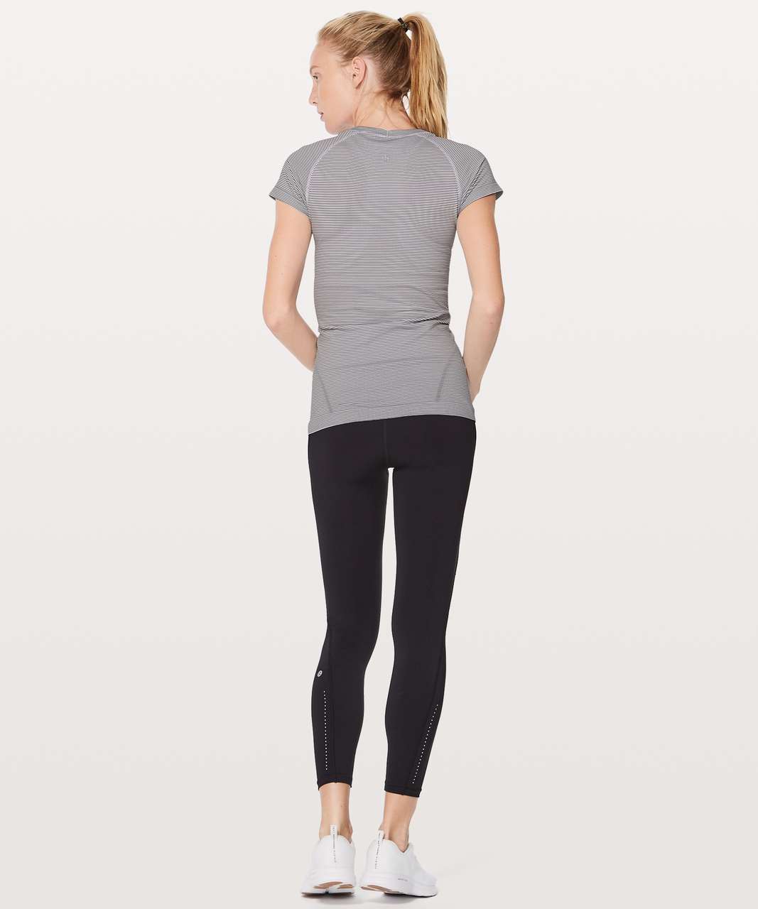 Lululemon Swiftly Tech Short Sleeve Crew - White / White / Black (Striped)  - lulu fanatics