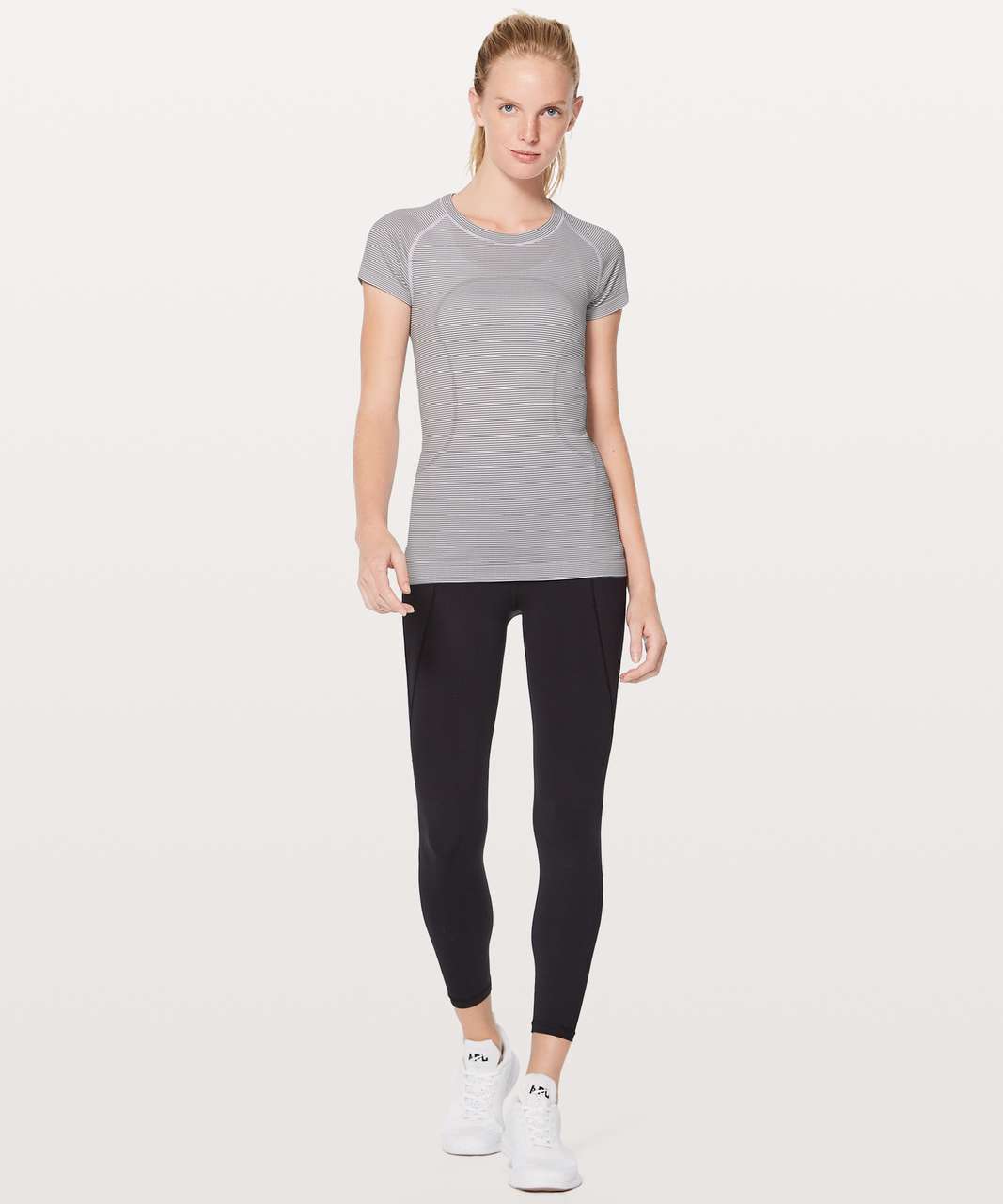 Lululemon Swiftly Tech Short Sleeve Crew - White / White / Black (Striped)