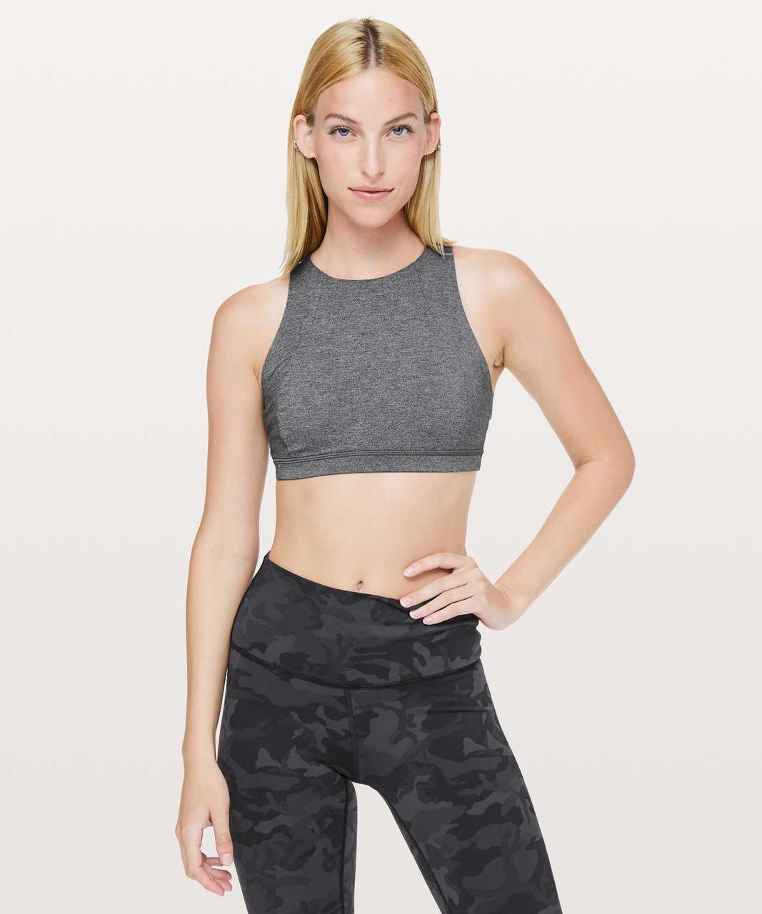 Lululemon Free To Be Serene Bra *High Neck - Black / Heathered Black - lulu  fanatics