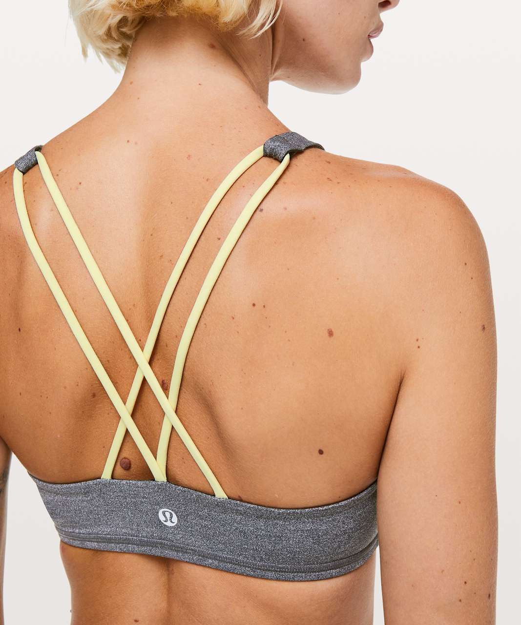 Lululemon Free To Be Bra *High Neck - Heathered Black / Lemon Ice