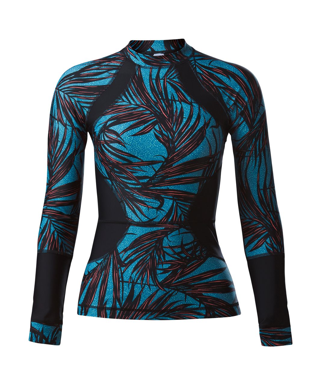 Lululemon Suns Out Rash Guard - Palm Lace Tofino Teal Grapefruit / Black