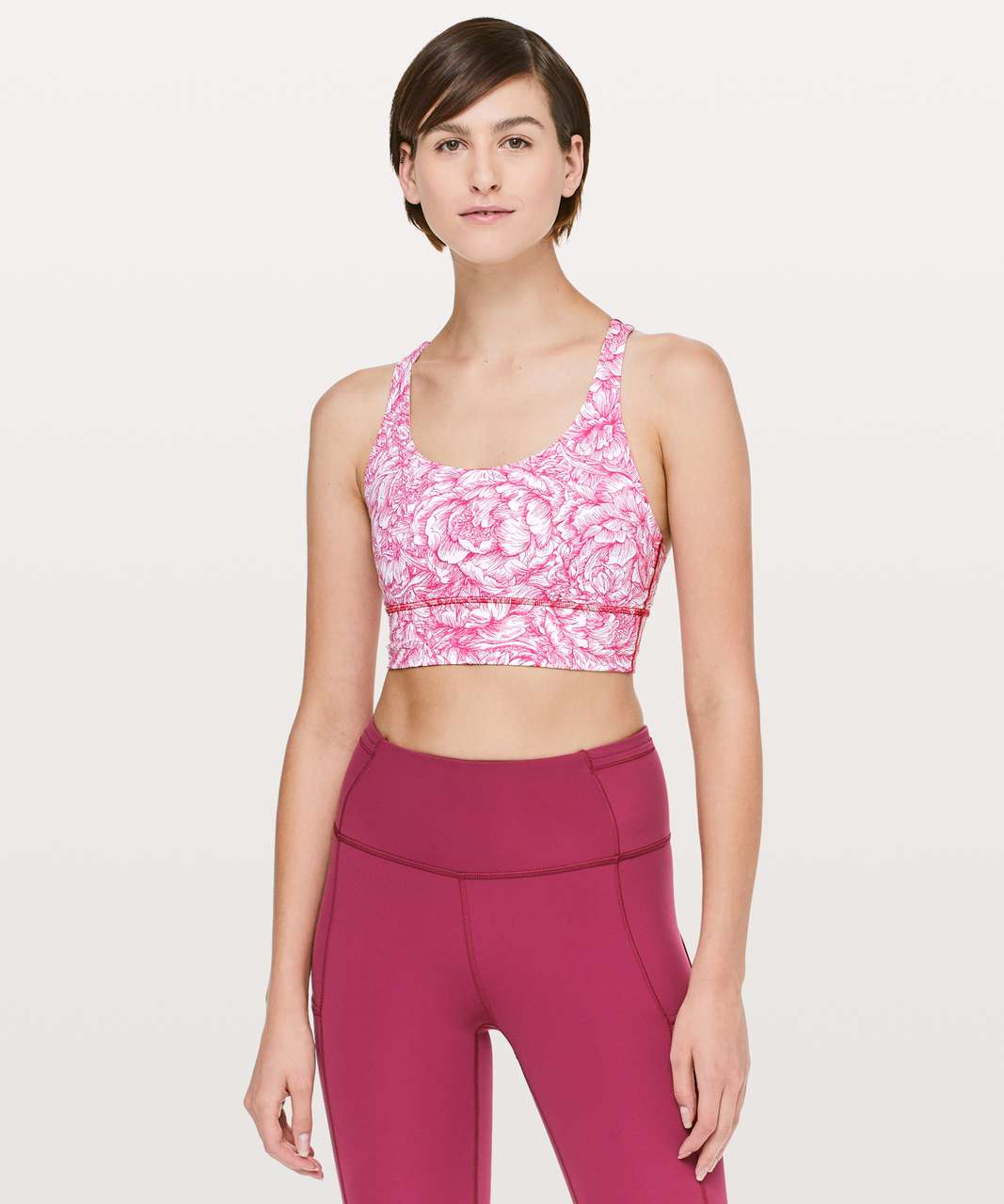 Lululemon Energy Bra *Long Line - Floral Bloom White Star Ruby / Star Ruby