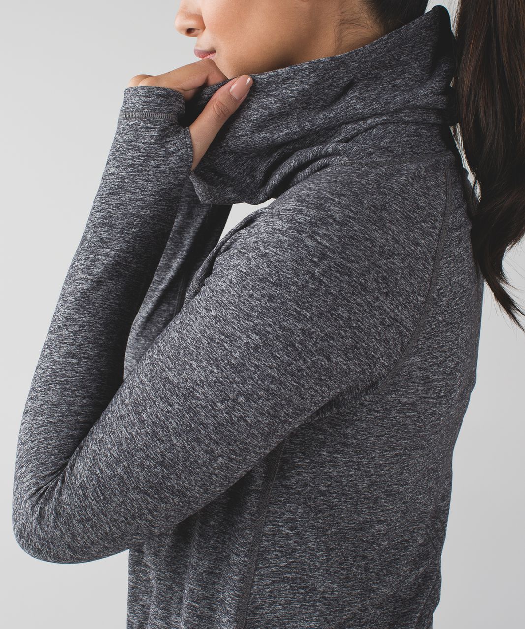 Lululemon Ribbed Funnel Neck Pullover - Heathered Black - lulu fanatics