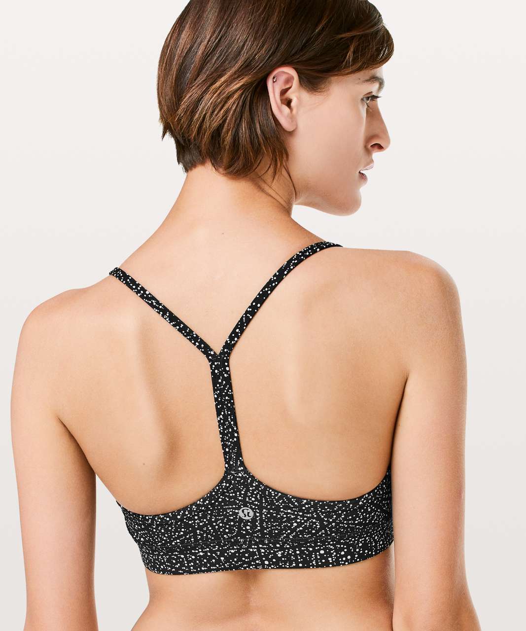 Lululemon Y Bra Women's 10 White Black Gray Polka Dot Yoga Cycle