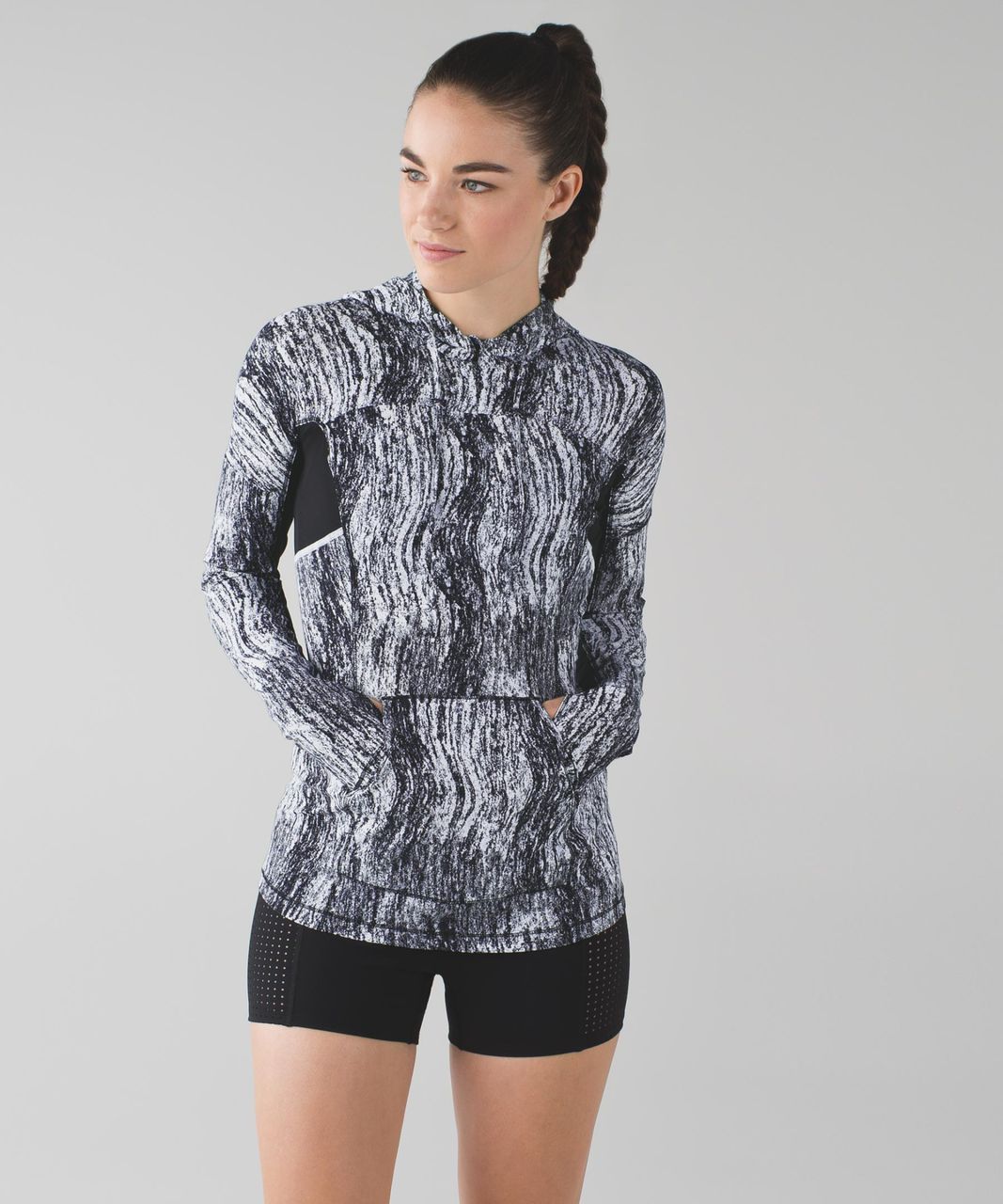 Lululemon Runbeam Hoodie - Texture Twist White Black / Black - lulu fanatics