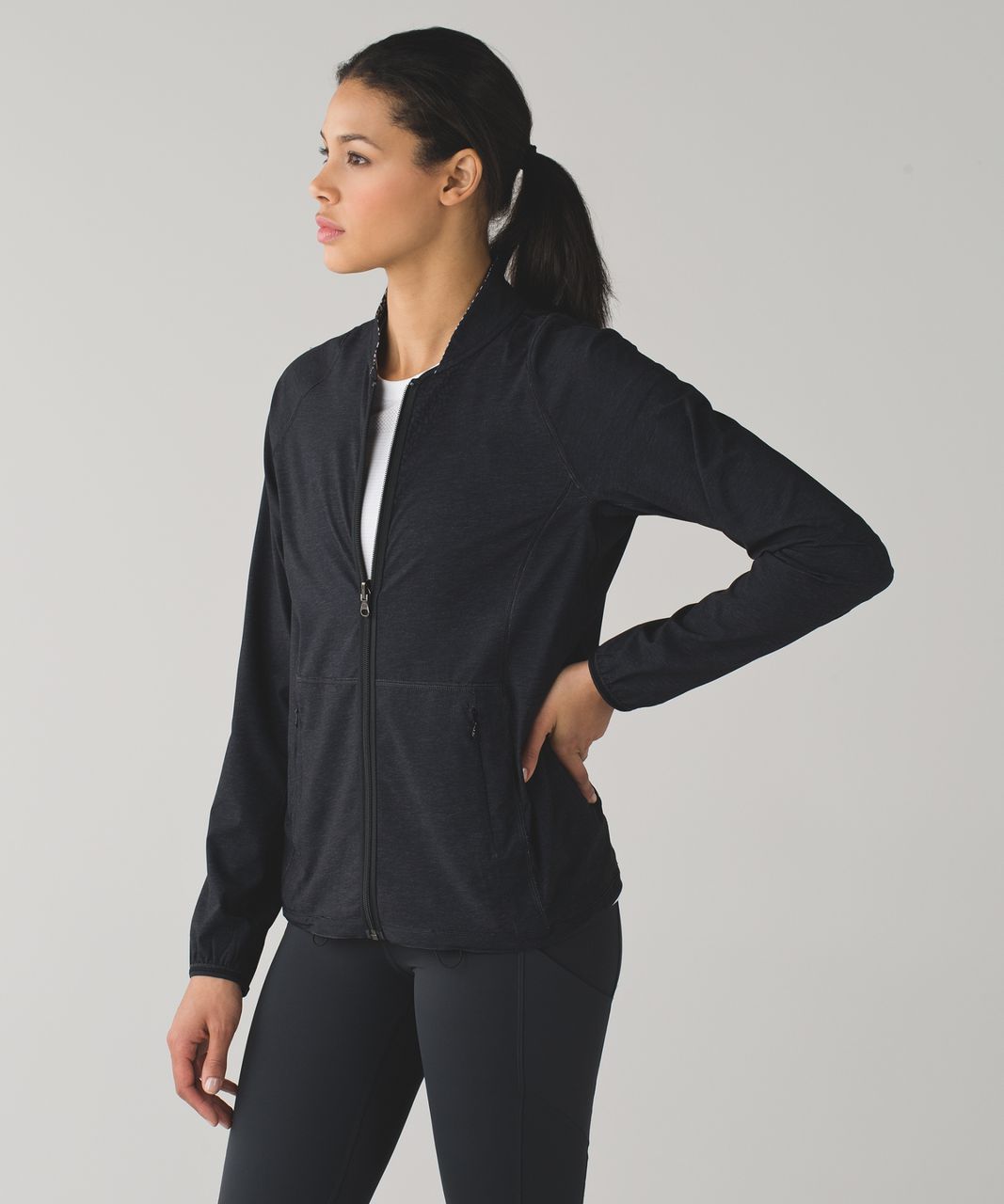 Lululemon Hooded Slim Jacket Full Zip Light Blue Thumb Holes Side