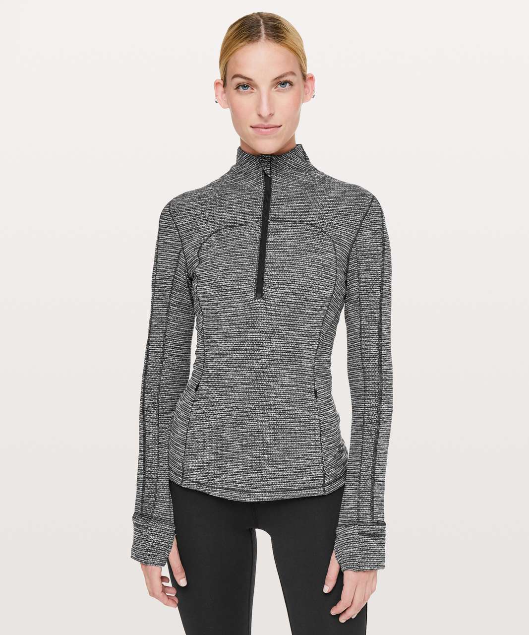 Lululemon Run Briskly 1/2 Zip - Coco Pique Black White - lulu fanatics