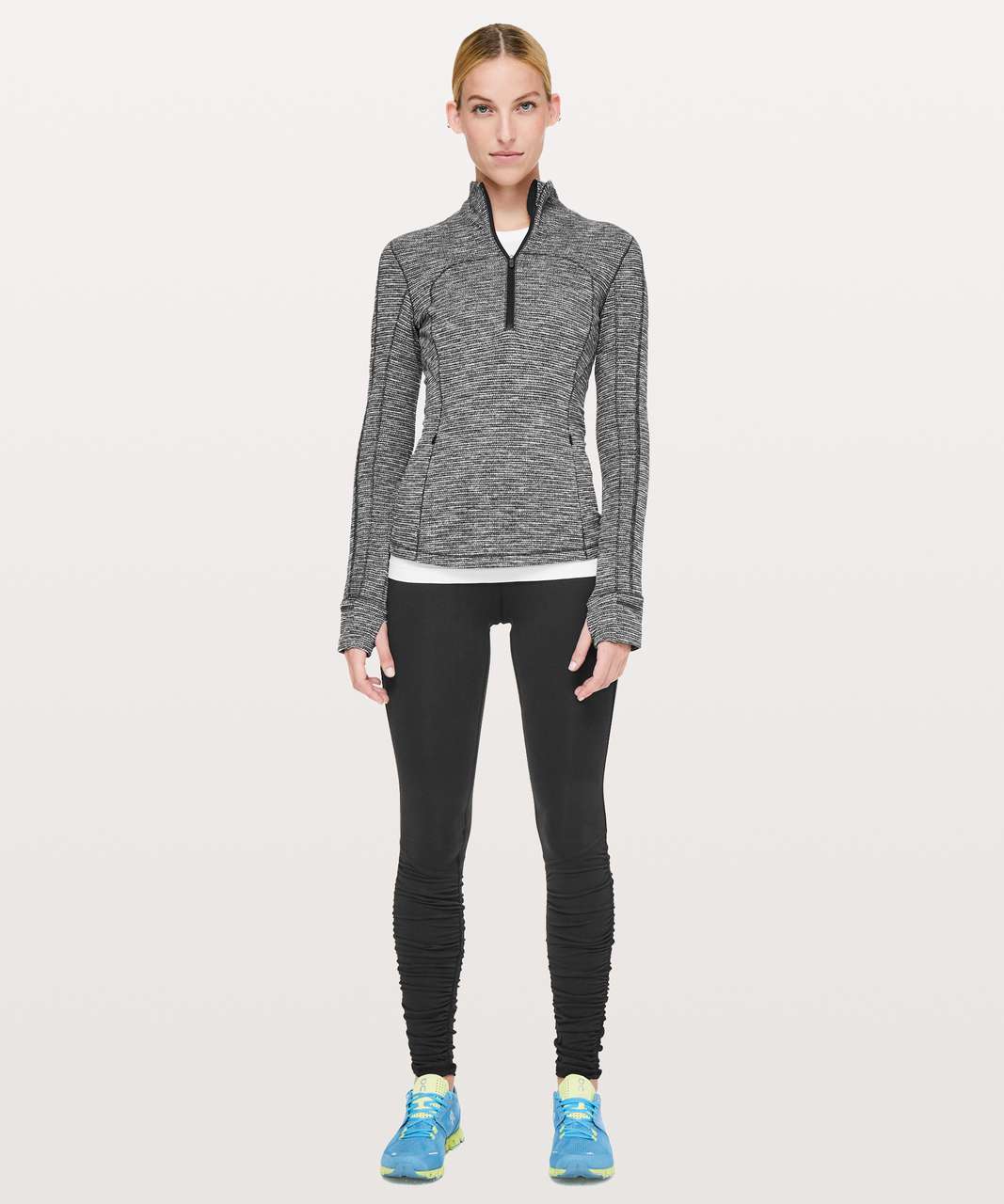 Lululemon Run Briskly 1/2 Zip - Coco Pique Black White - lulu fanatics