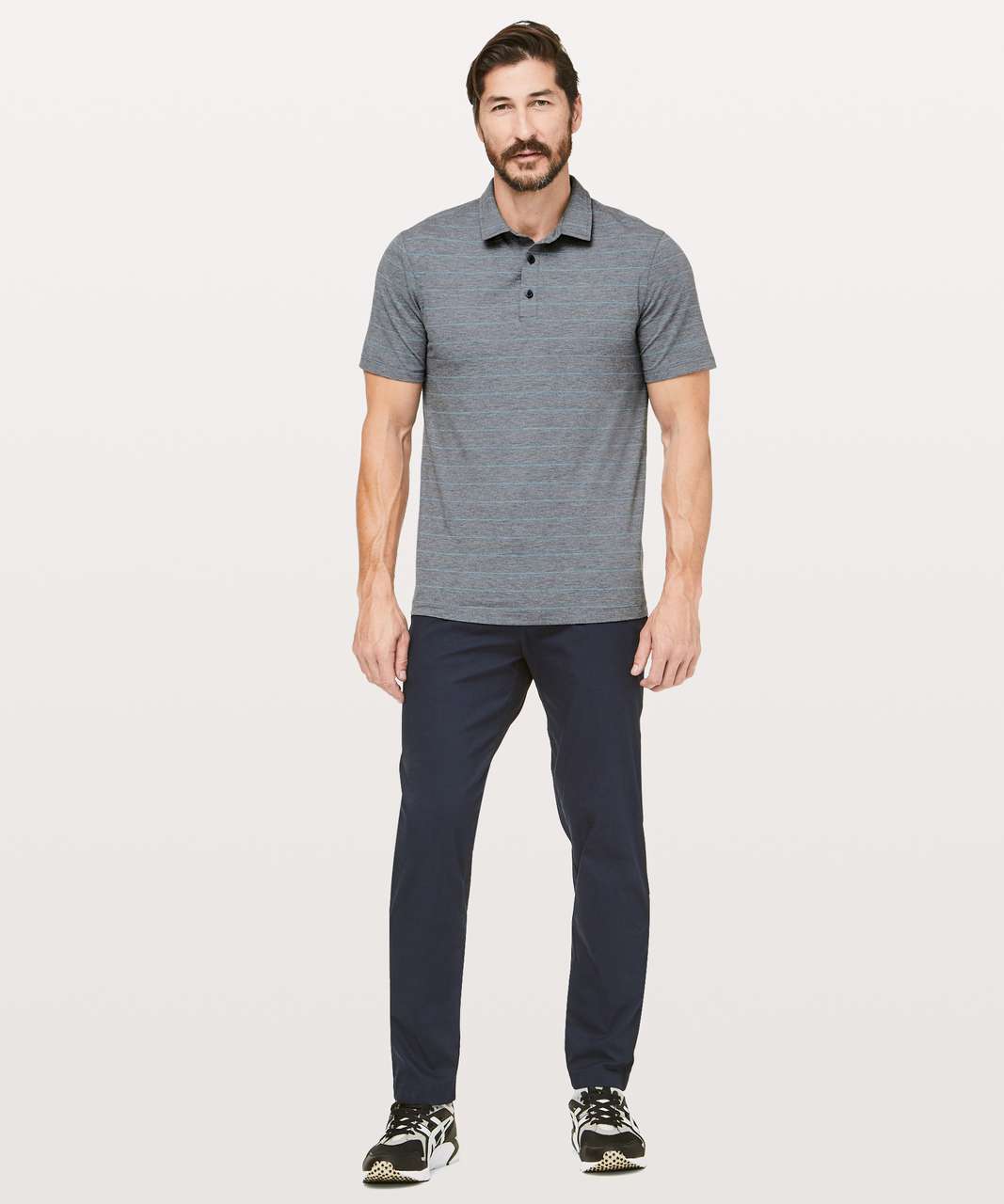 Lululemon Evolution Polo - Lookout Stripe Heathered True Navy Heathered Poseidon