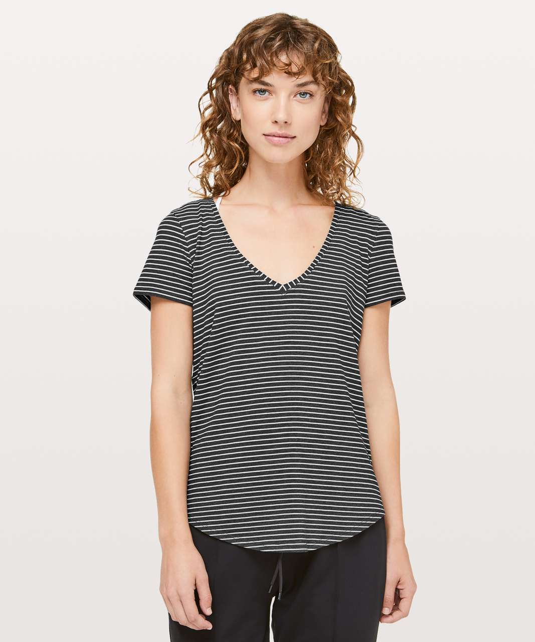 Lululemon Love Tee V - Modern Stripe Heathered Black White