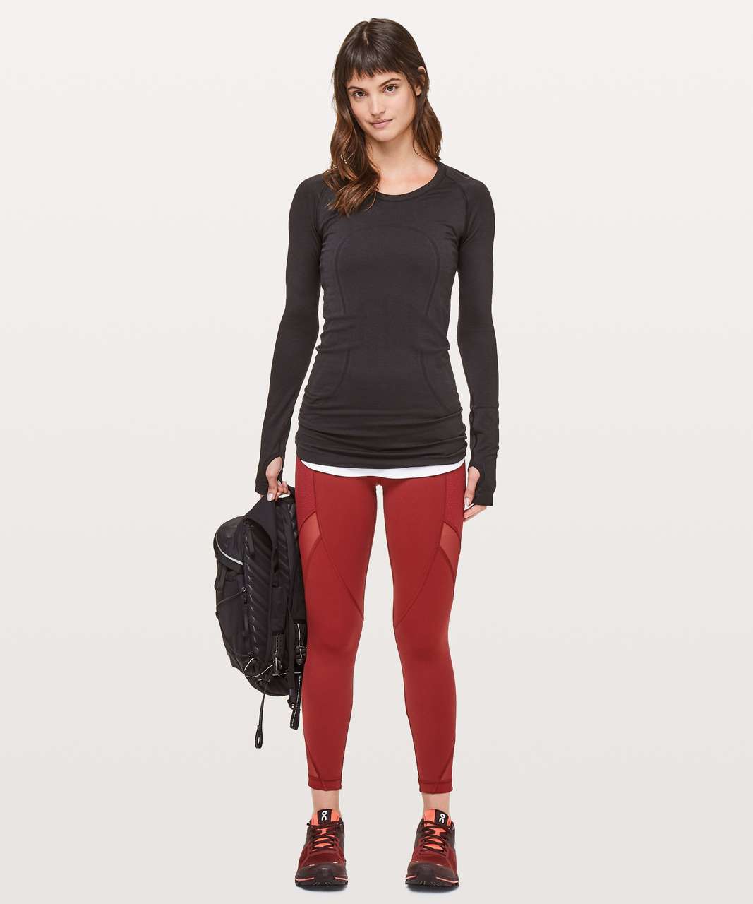 10/2018 $118 PRE OWNED Lululemon Dark Red Run Smoothly Crop w/ Pockets 23” 4