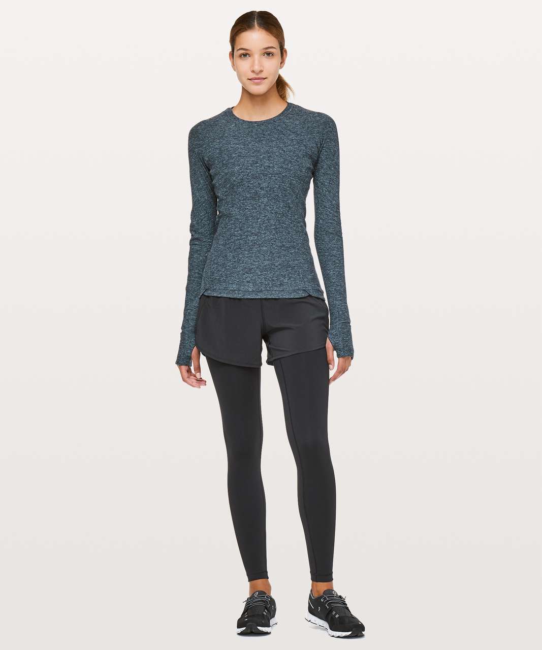 Lululemon Runderful Long Sleeve - Heathered Petrol Blue / Black