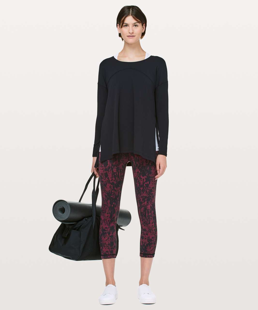 Lululemon Wunder Under Crop (Hi-Rise) *21" - Scatter Blossom Jacquard Garnet Black