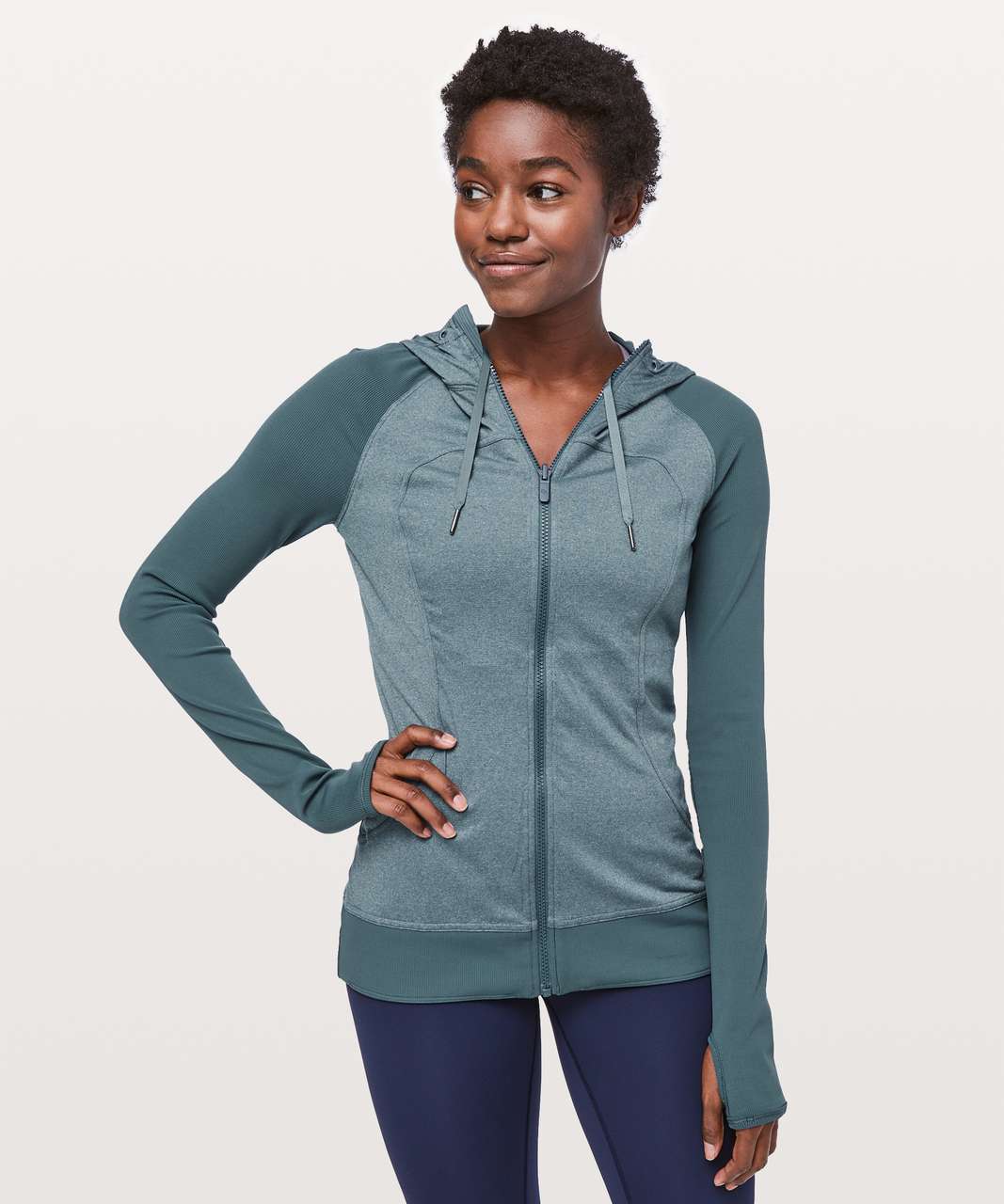 Lululemon Dance Studio Jacket Rib Sleeve - Petrol Blue / Heathered Petrol  Blue - lulu fanatics