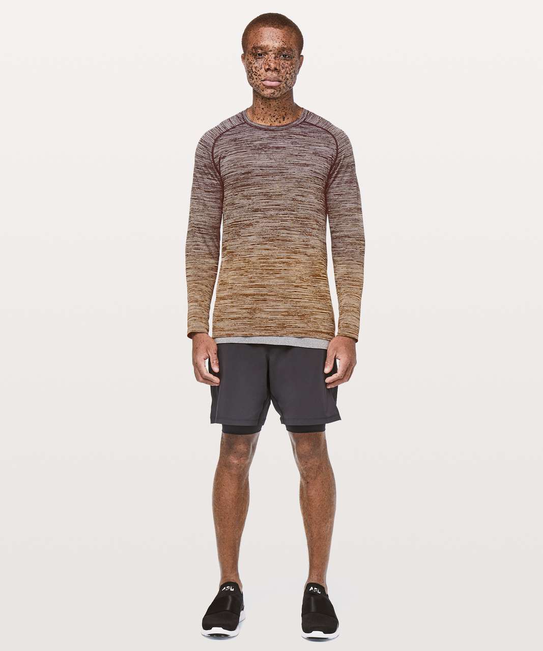 Lululemon Metal Vent Tech Long Sleeve - Dark Adobe / White / Fools Gold ...