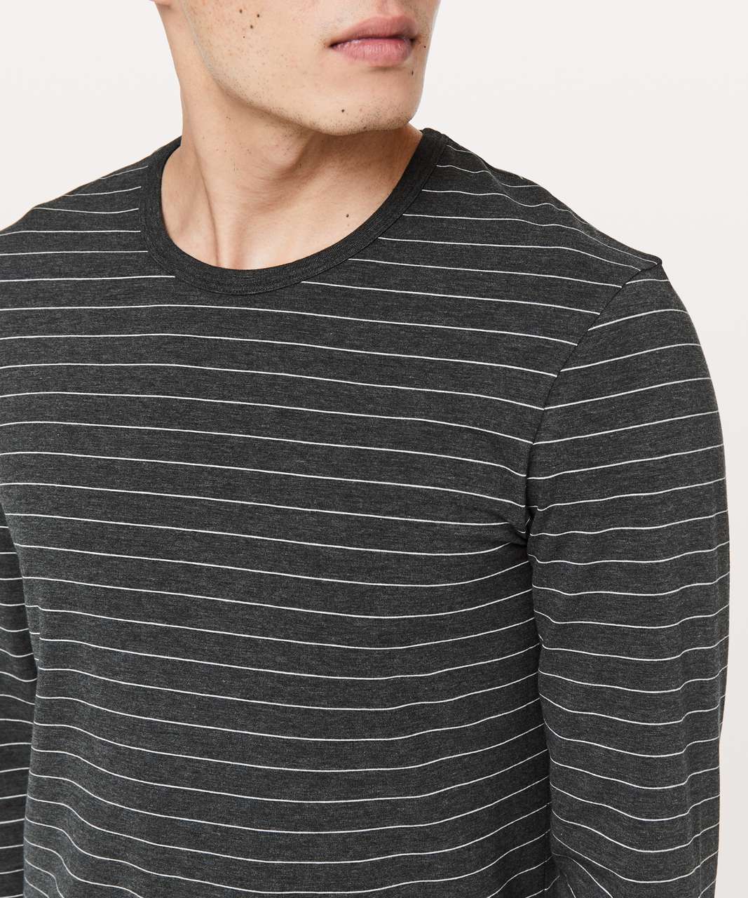 Lululemon 5 Year Basic Long Sleeve - Short Serve Stripe Heathered Black Moon Shine