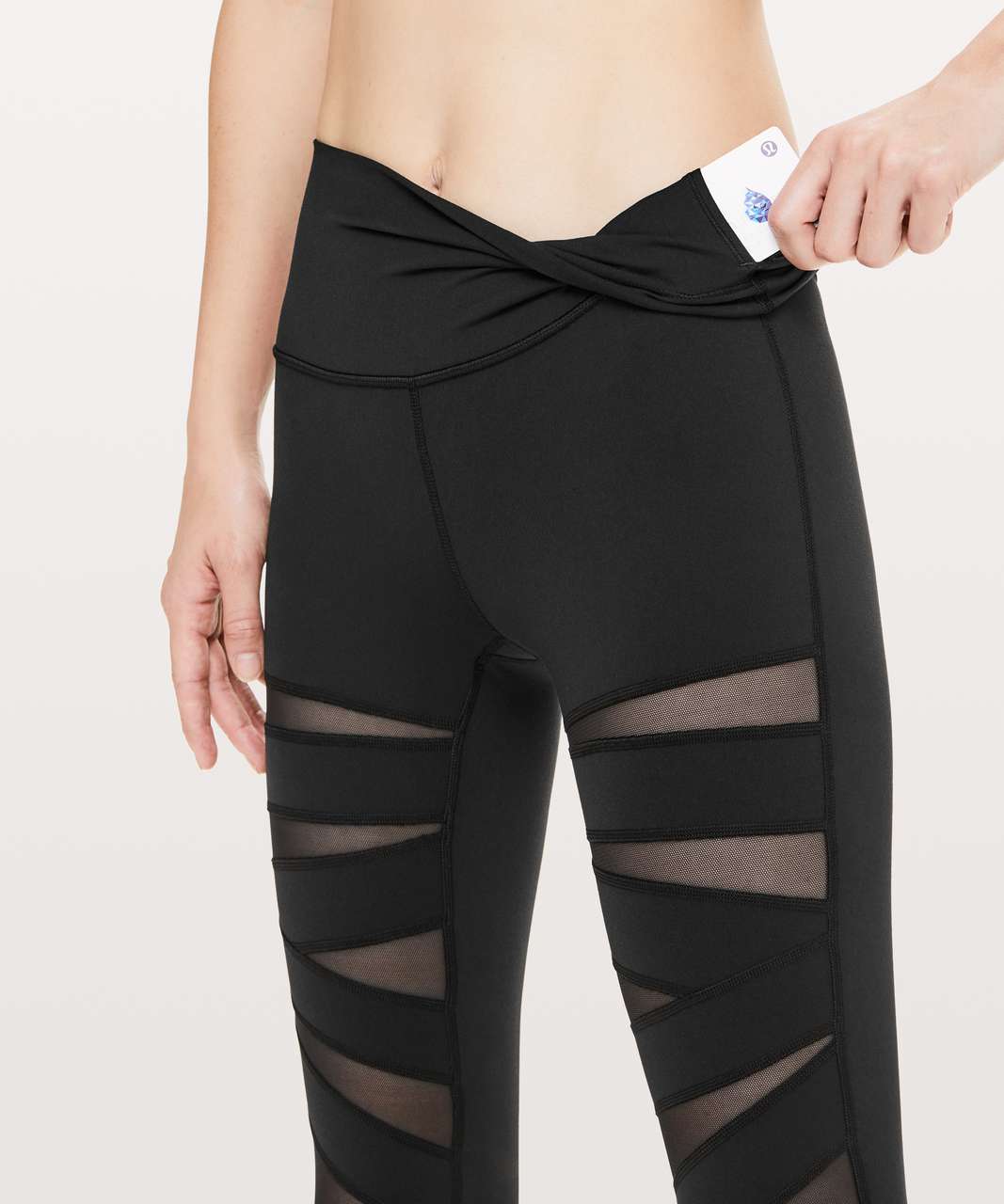 Lululemon Leggings Black Wunder Under Mesh Bandage 6 High Rise Tech Cutout