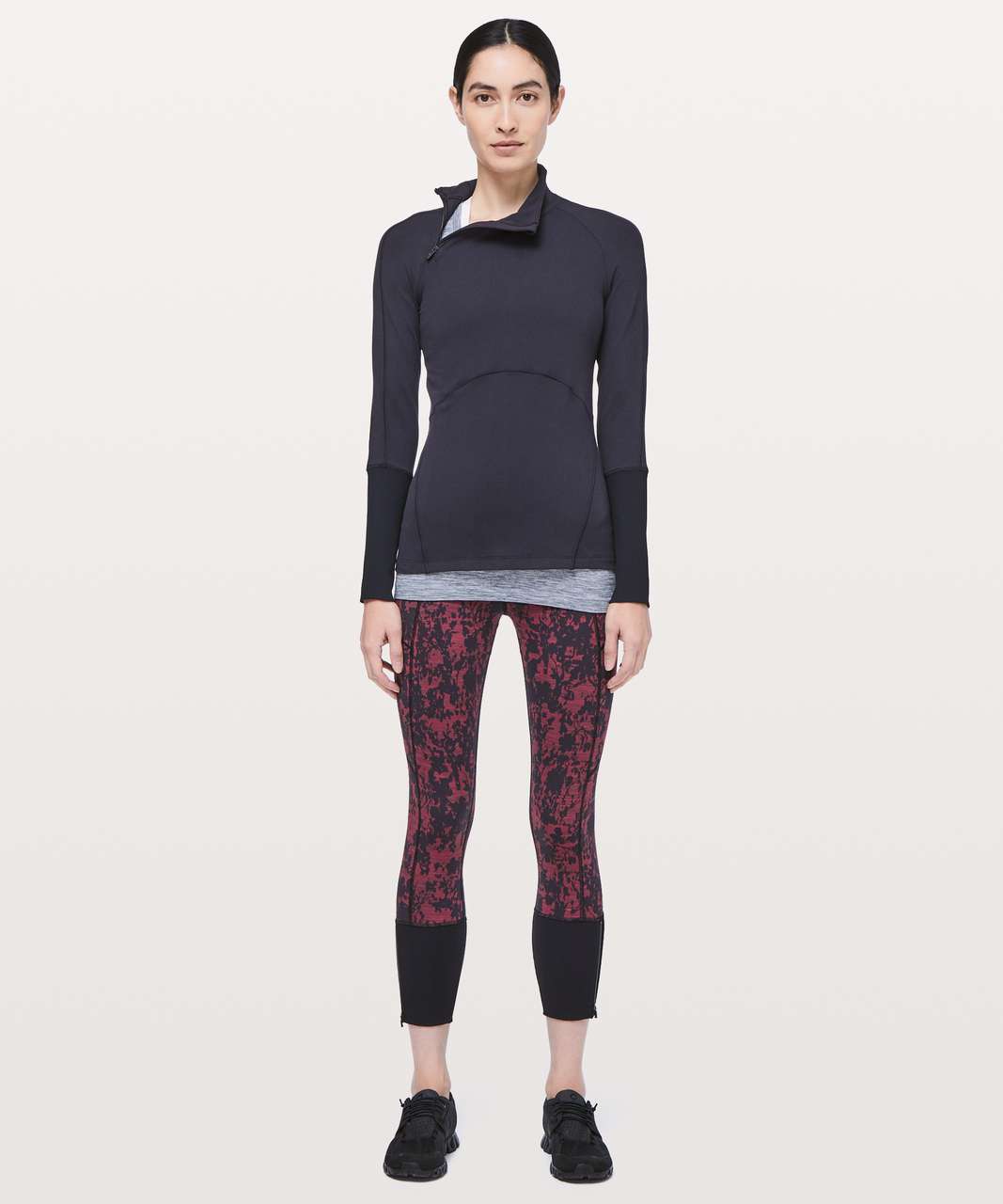 Lululemon Rebel Runner Crop - Scatter Blossom Jacquard Garnet Black / Black