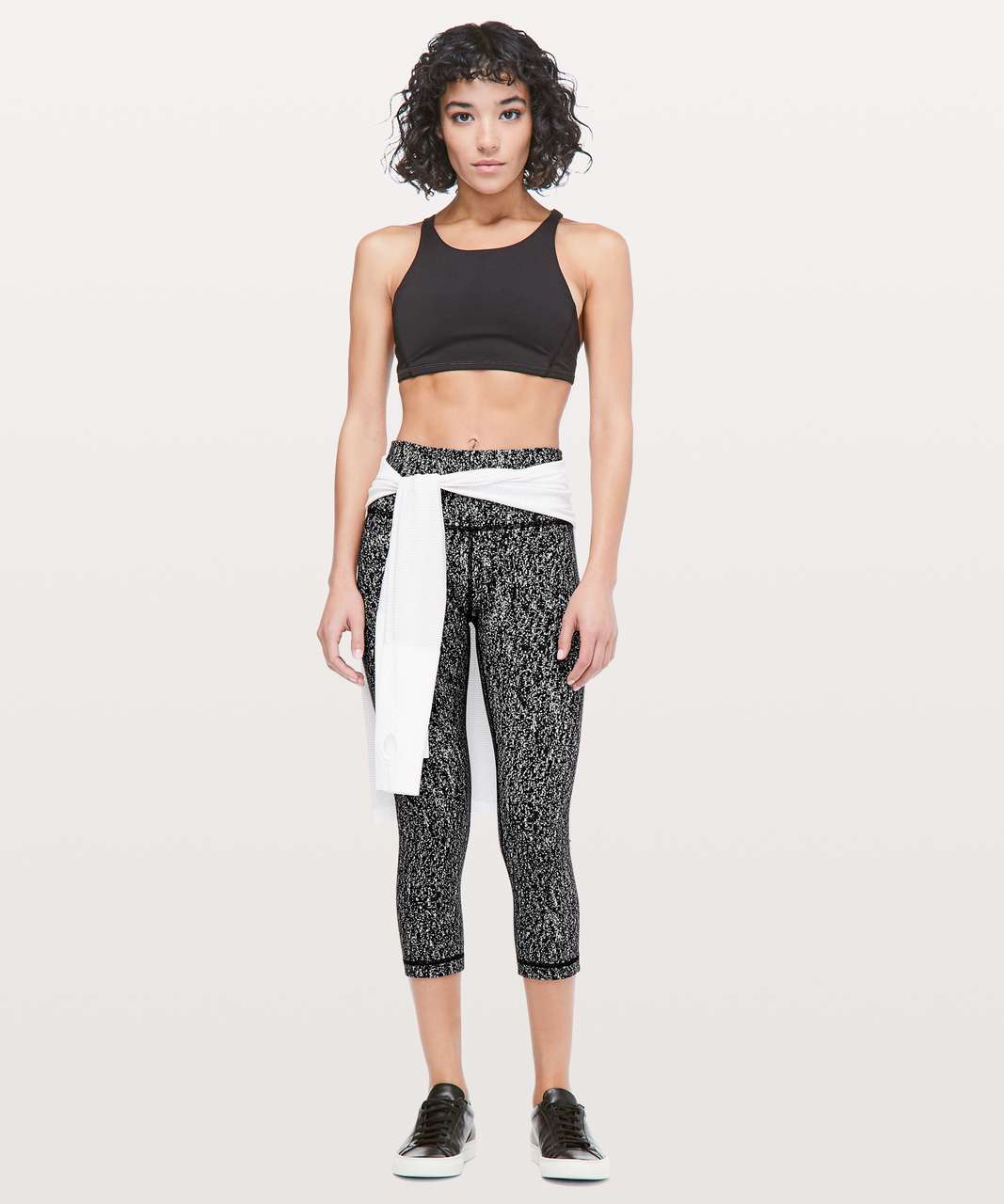 Fashion Jackson Wearing Lululemon Align Pants Black Camo Print Lululemon  Black Jacket White Top