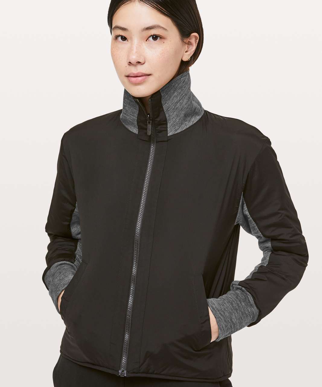 LULULEMON IT'S HAPPENING JACKET SOFT FRENCH TERRY HEATHERED DEEP COAL/BLACK  SZ 4