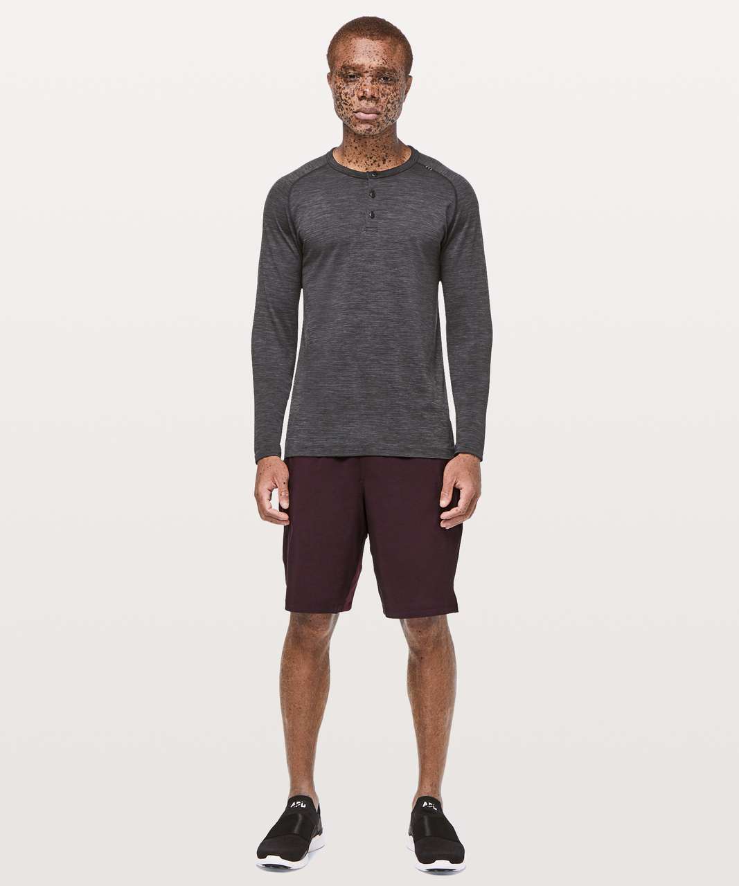 Lululemon Pace Breaker Short Linerless 9 - Heathered Texture Printed Greyt  Deep Coal (First Release) - lulu fanatics