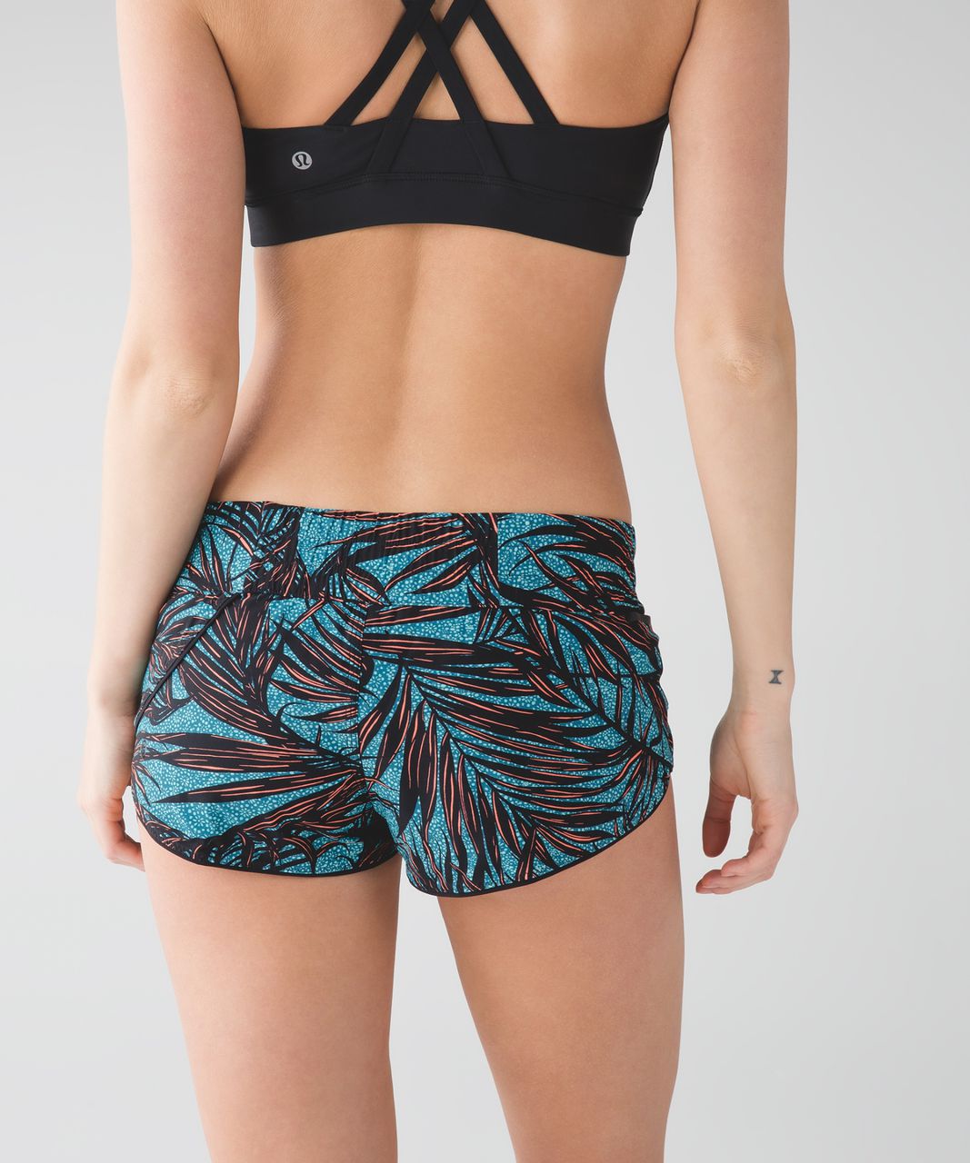 Lululemon Surf Short II - Palm Lace Tofino Teal Grapefruit / Black