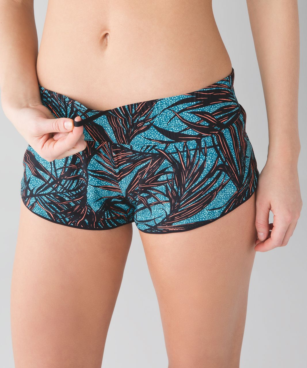 Lululemon Surf Short II - Palm Lace Tofino Teal Grapefruit / Black